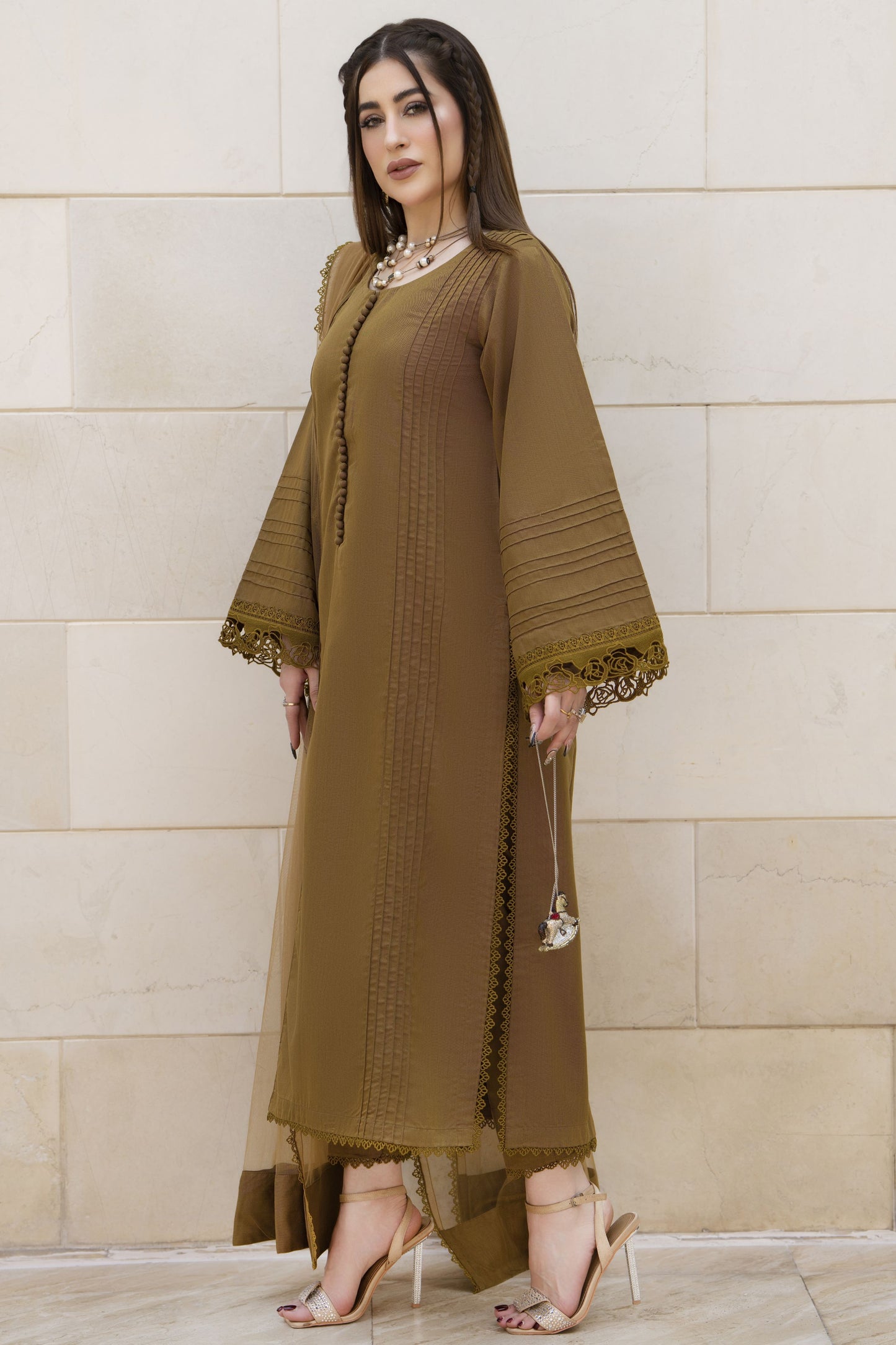 Aabpara Simply Warm Linen 3pc Ready to Wear with Dyed Net Dupatta SWA6