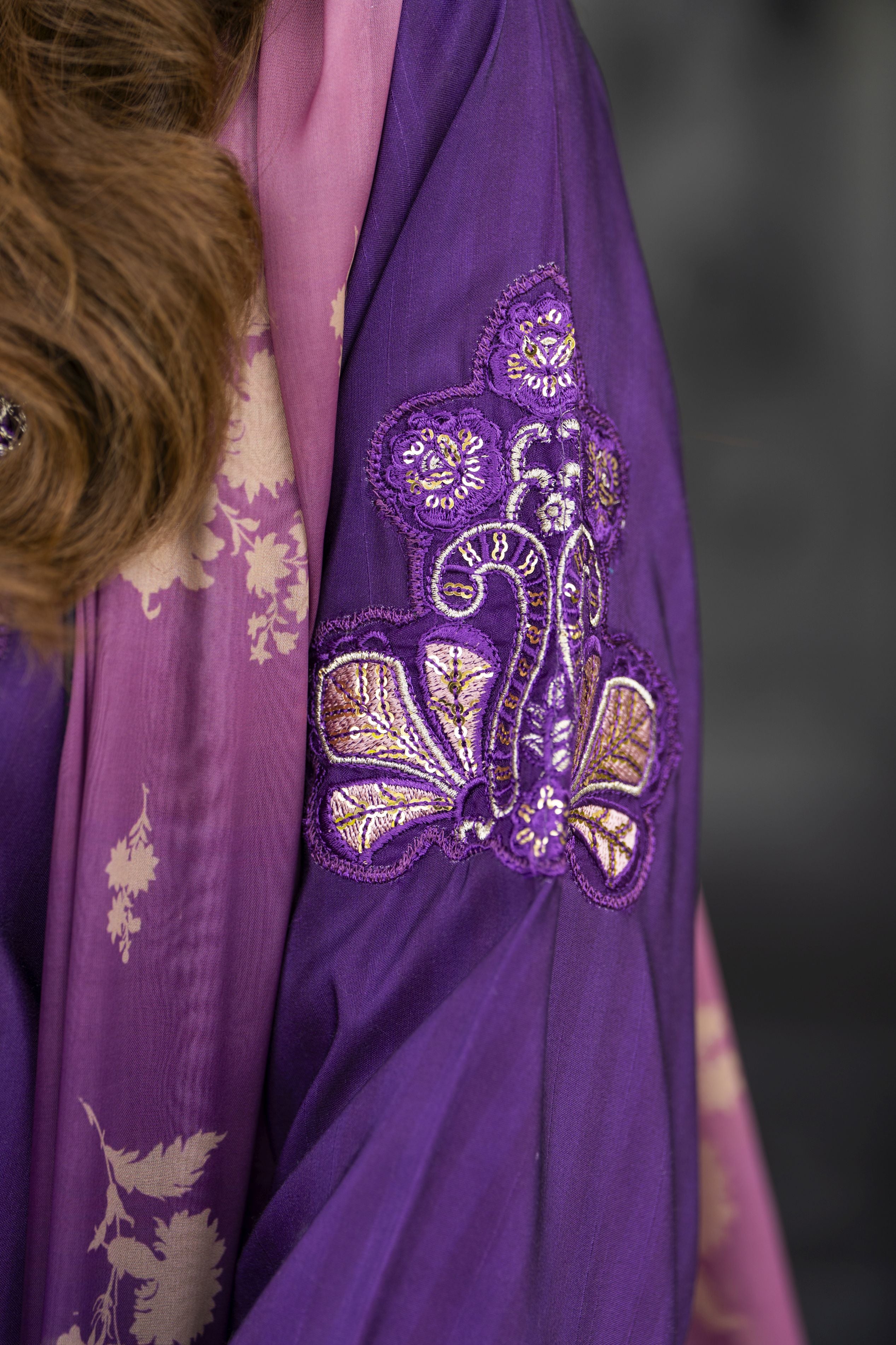 Lush by Aleezay – Purple Raw Silk 3pc Short Shirt with Pink Farshi Shalwar Lush5