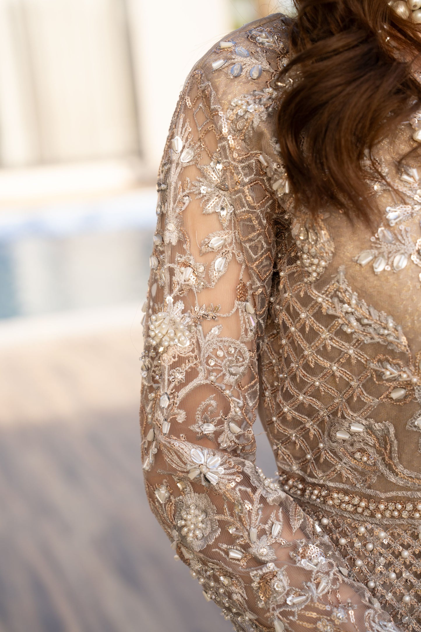 Zaiwaraat by Arwah – Gold Heavily Embellished Net Maxi with Mirror Work – ZWR11