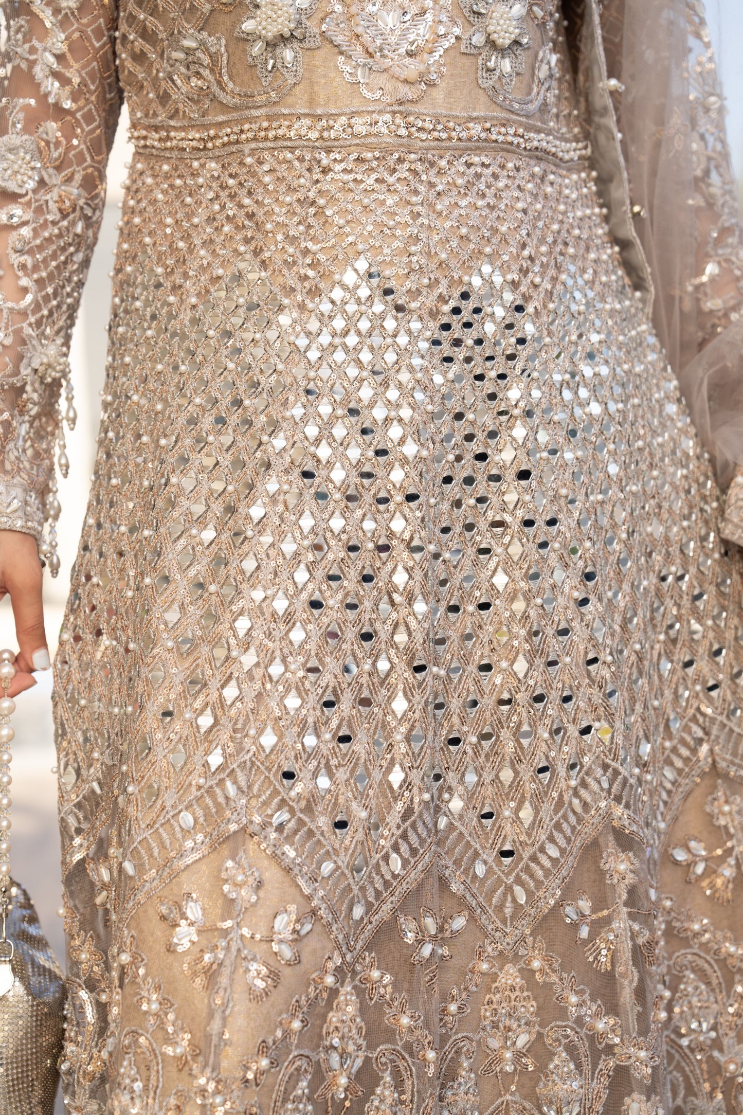 Zaiwaraat by Arwah – Gold Heavily Embellished Net Maxi with Mirror Work – ZWR11