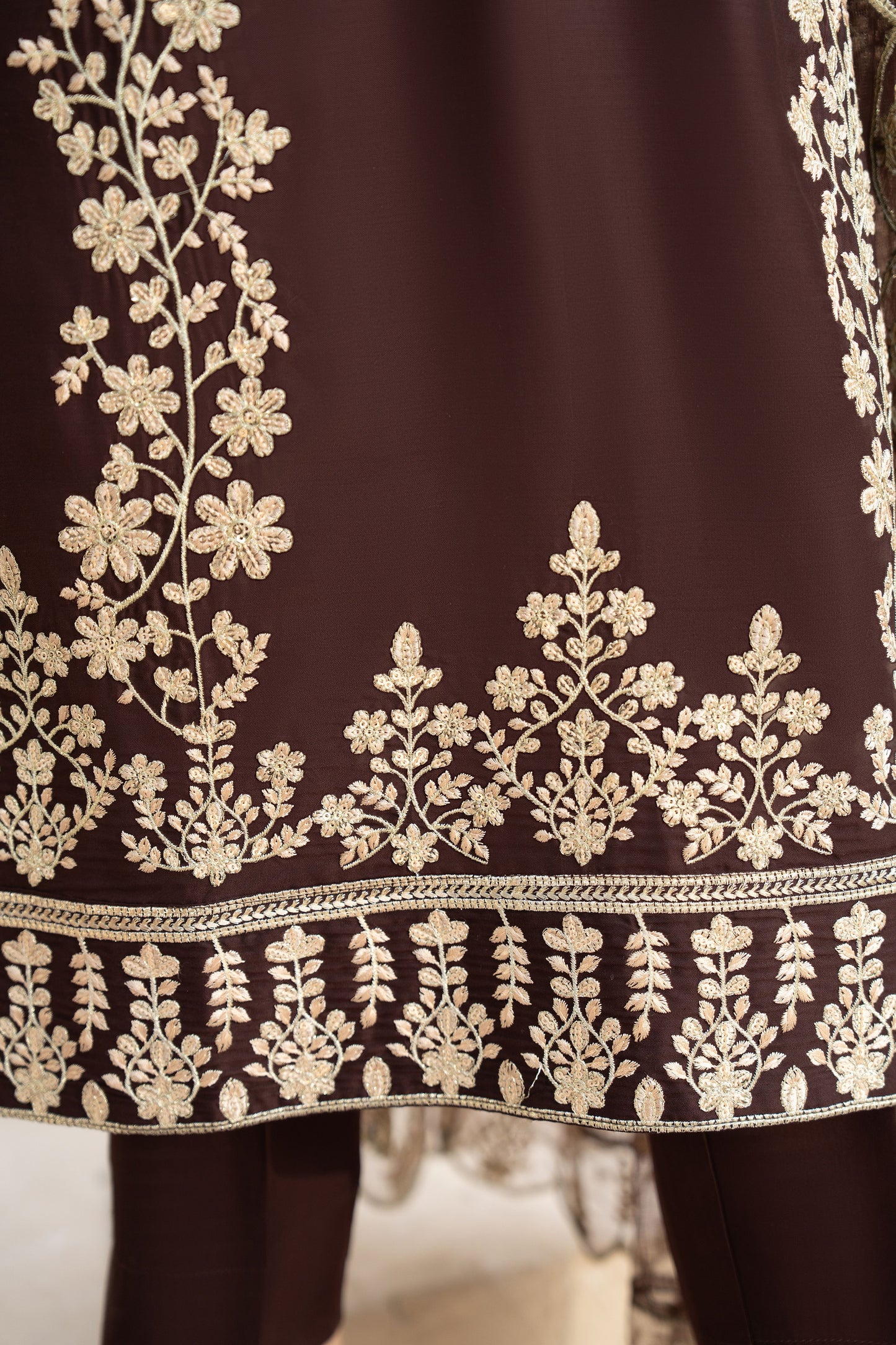 ZZ4 Zimal Zephira Chocolate Embroidered 3pc Viscose Suit
