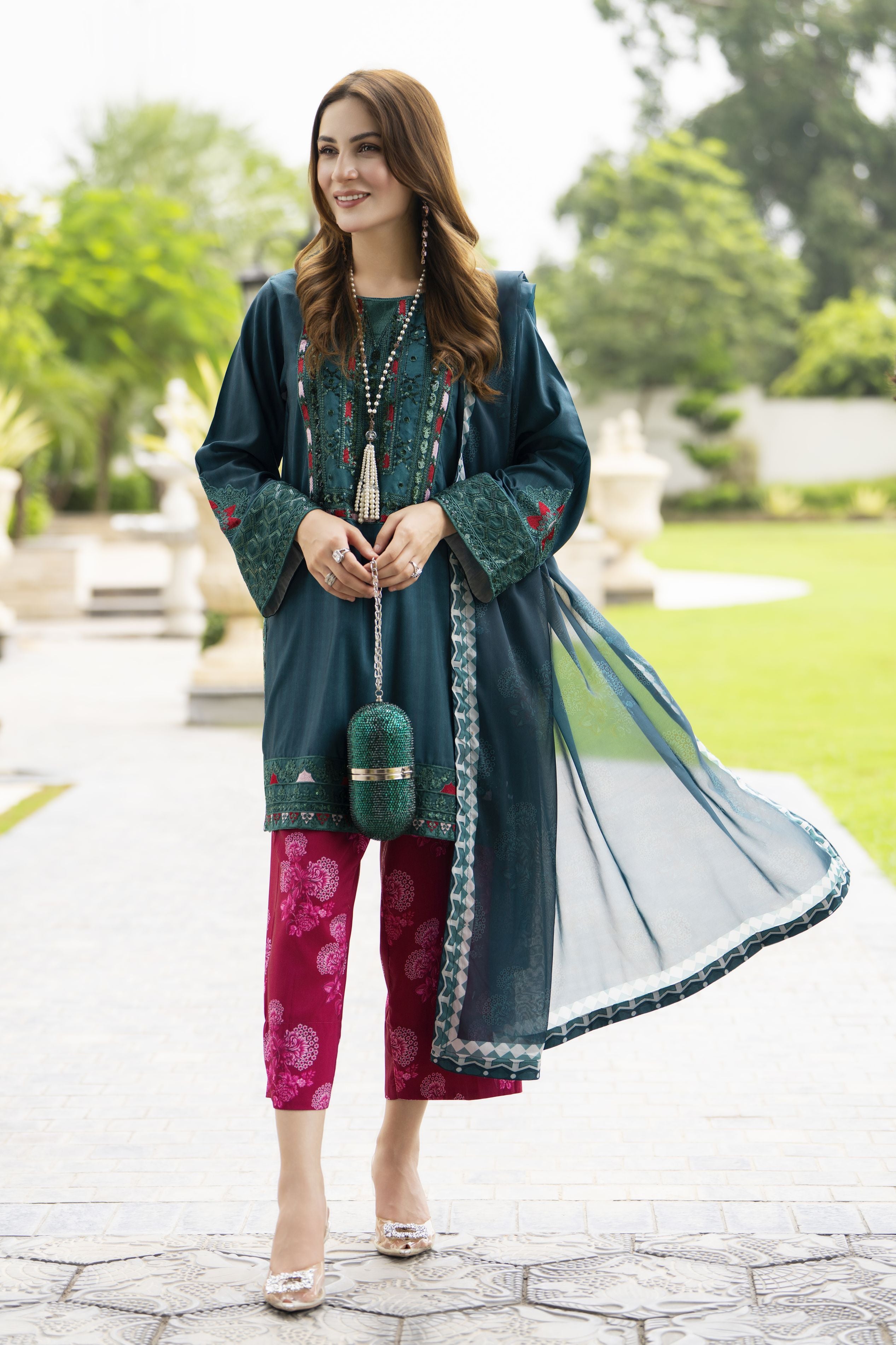 Lush by Aleezay – Teal Raw Silk 3pc Dress with Silk Dupatta Lush2