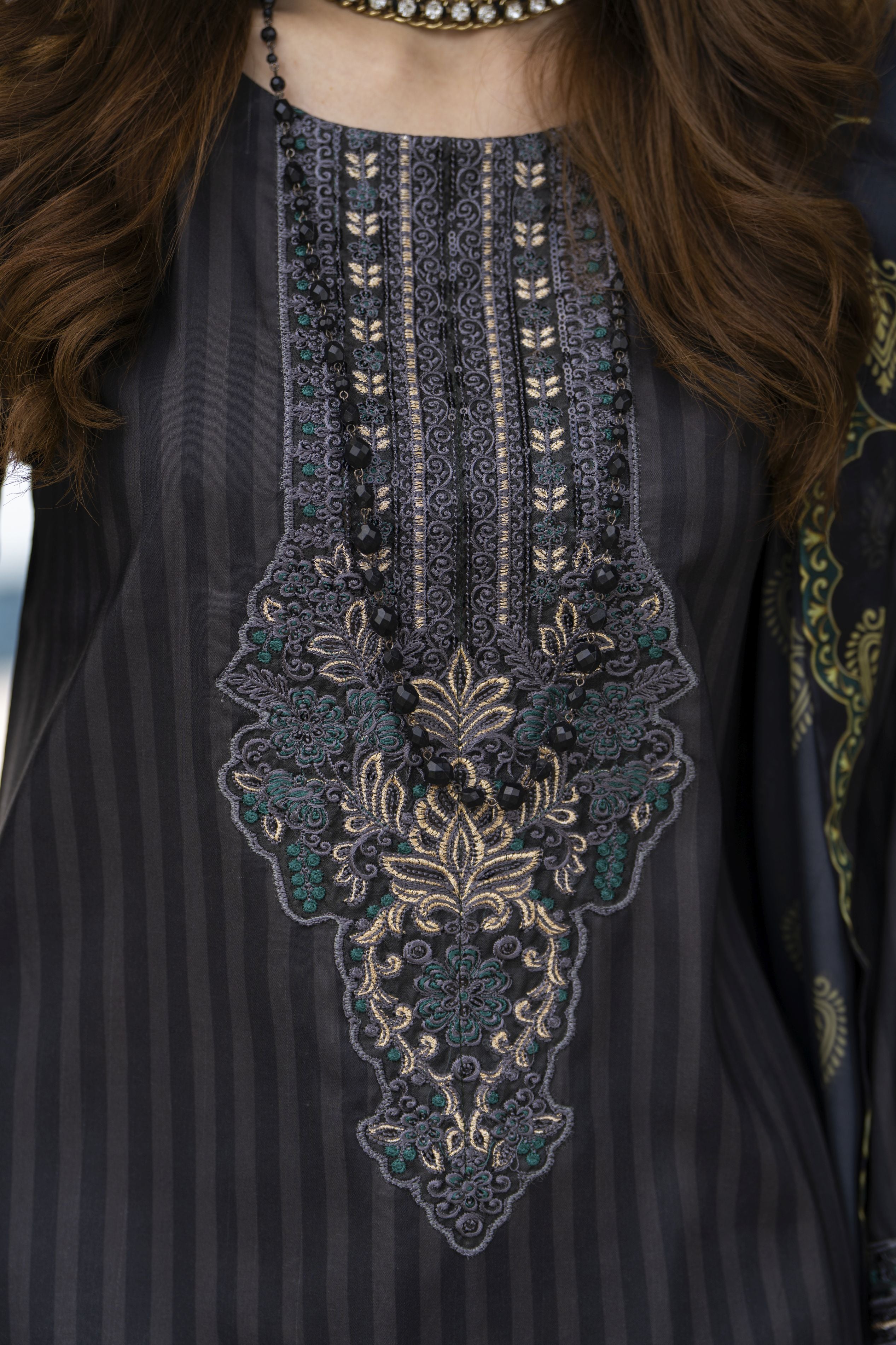 Lush by Aleezay – Charcoal Raw Silk 3pc Short Shirt with Farshi Shalwar Lush7