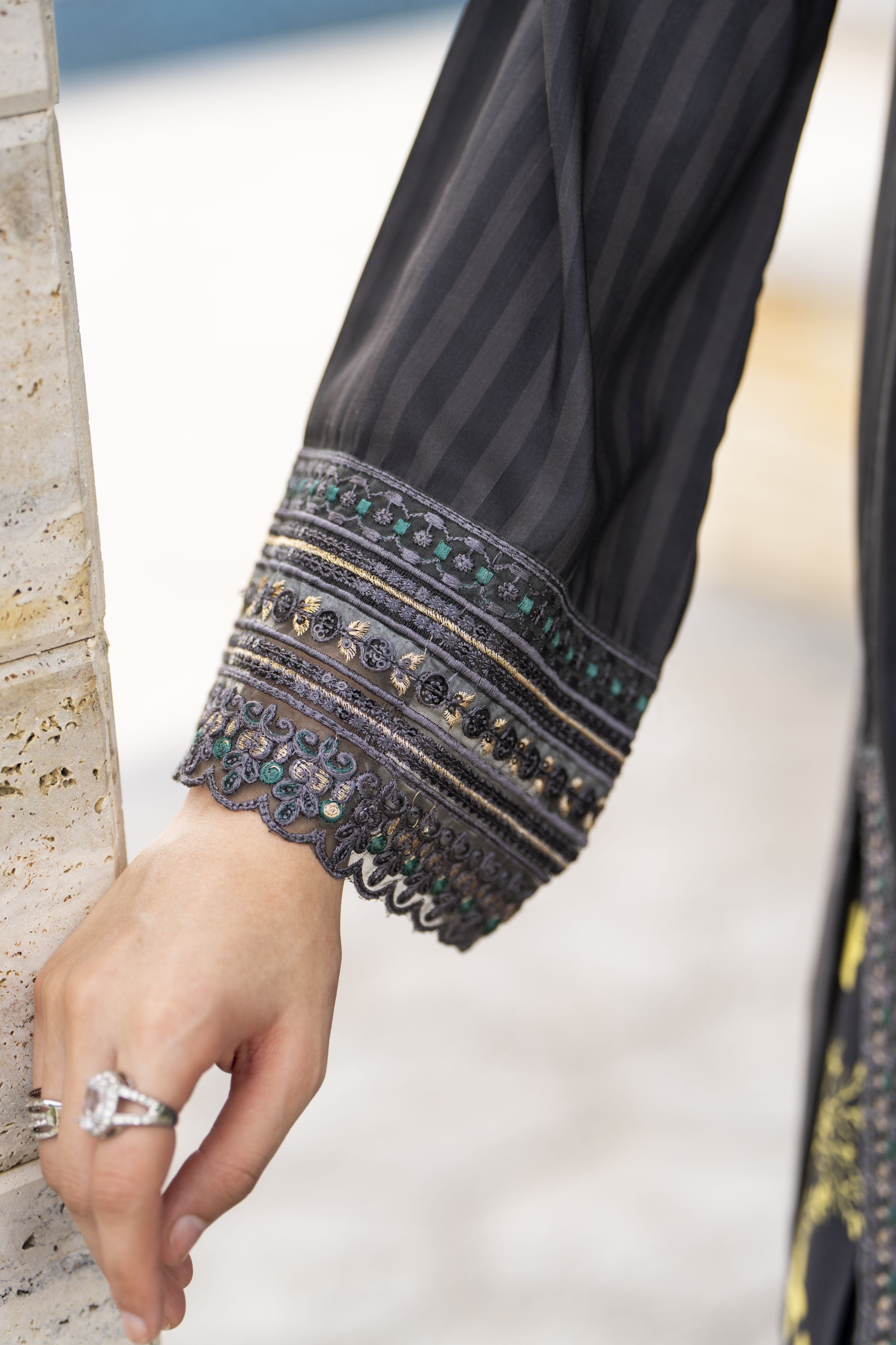 Lush by Aleezay – Charcoal Raw Silk 3pc Short Shirt with Farshi Shalwar Lush7