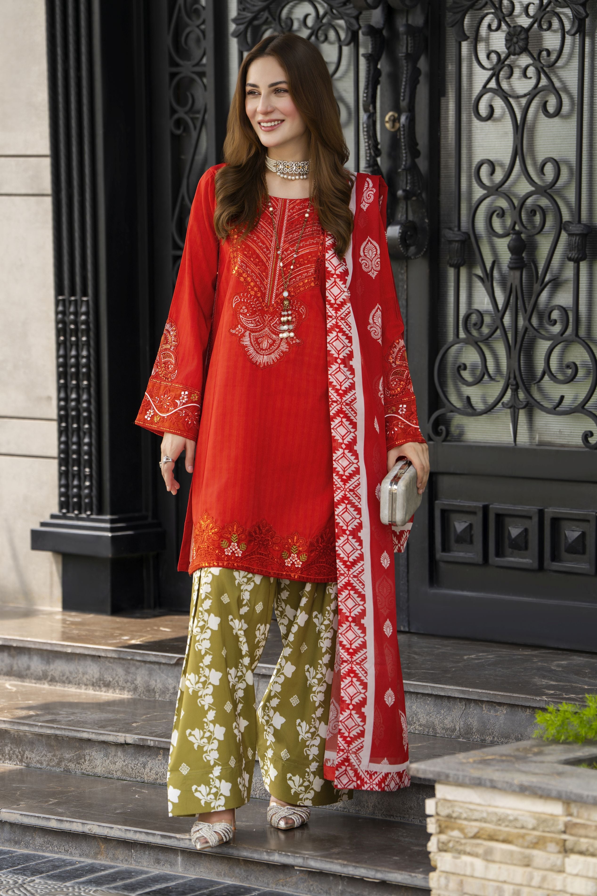 Lush by Aleezay – Orange Raw Silk Dress with Farshi Shalwar Lush1