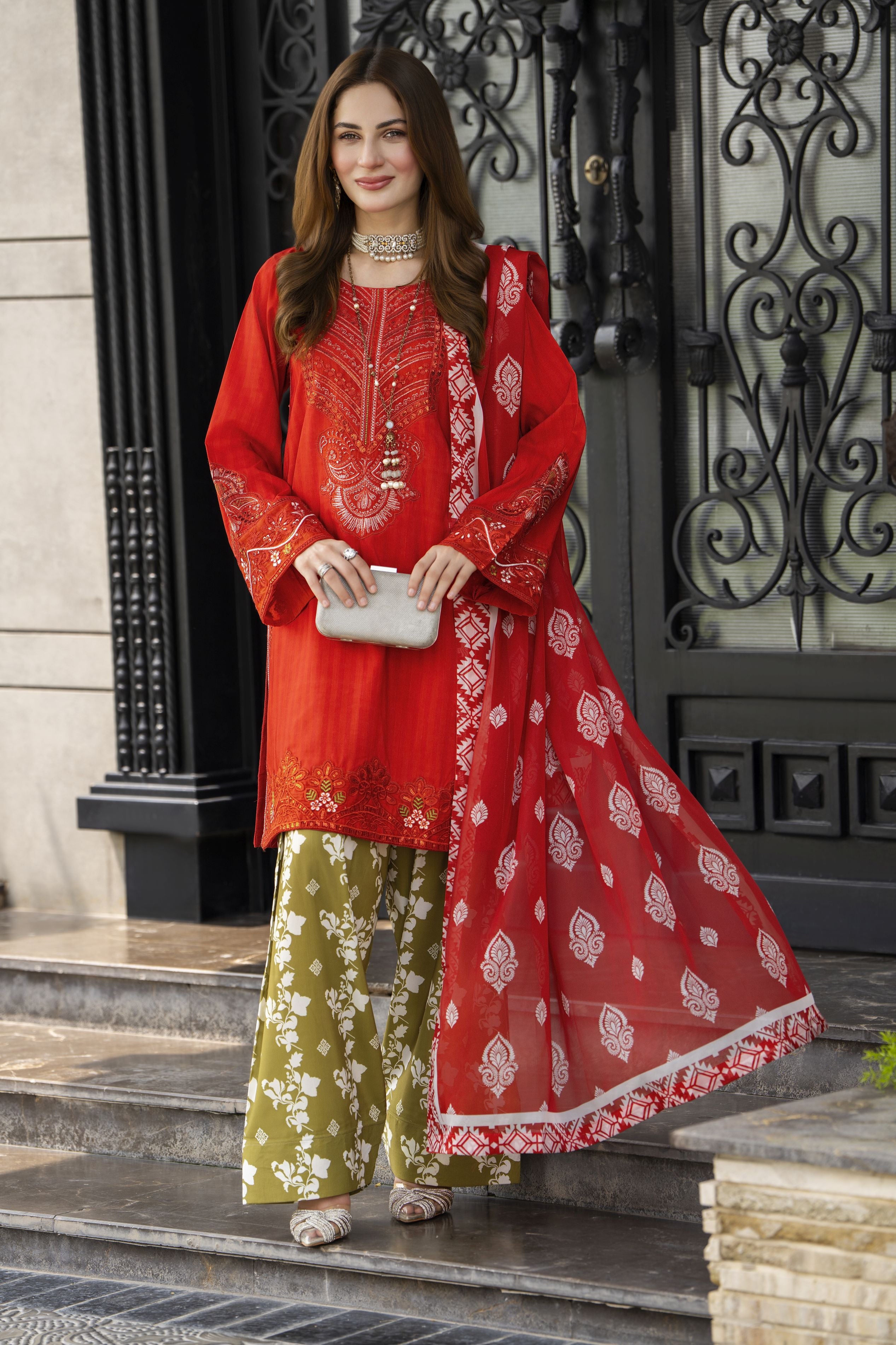 Lush by Aleezay – Orange Raw Silk Dress with Farshi Shalwar Lush1