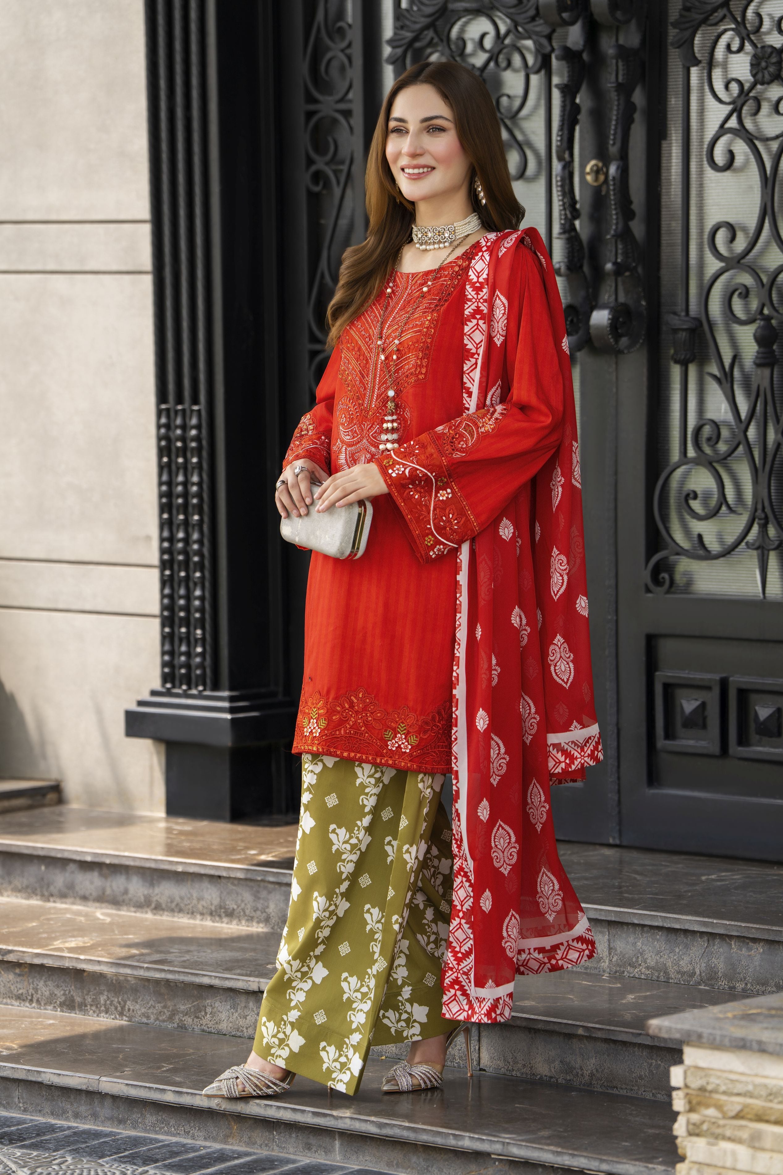 Lush by Aleezay – Orange Raw Silk Dress with Farshi Shalwar Lush1