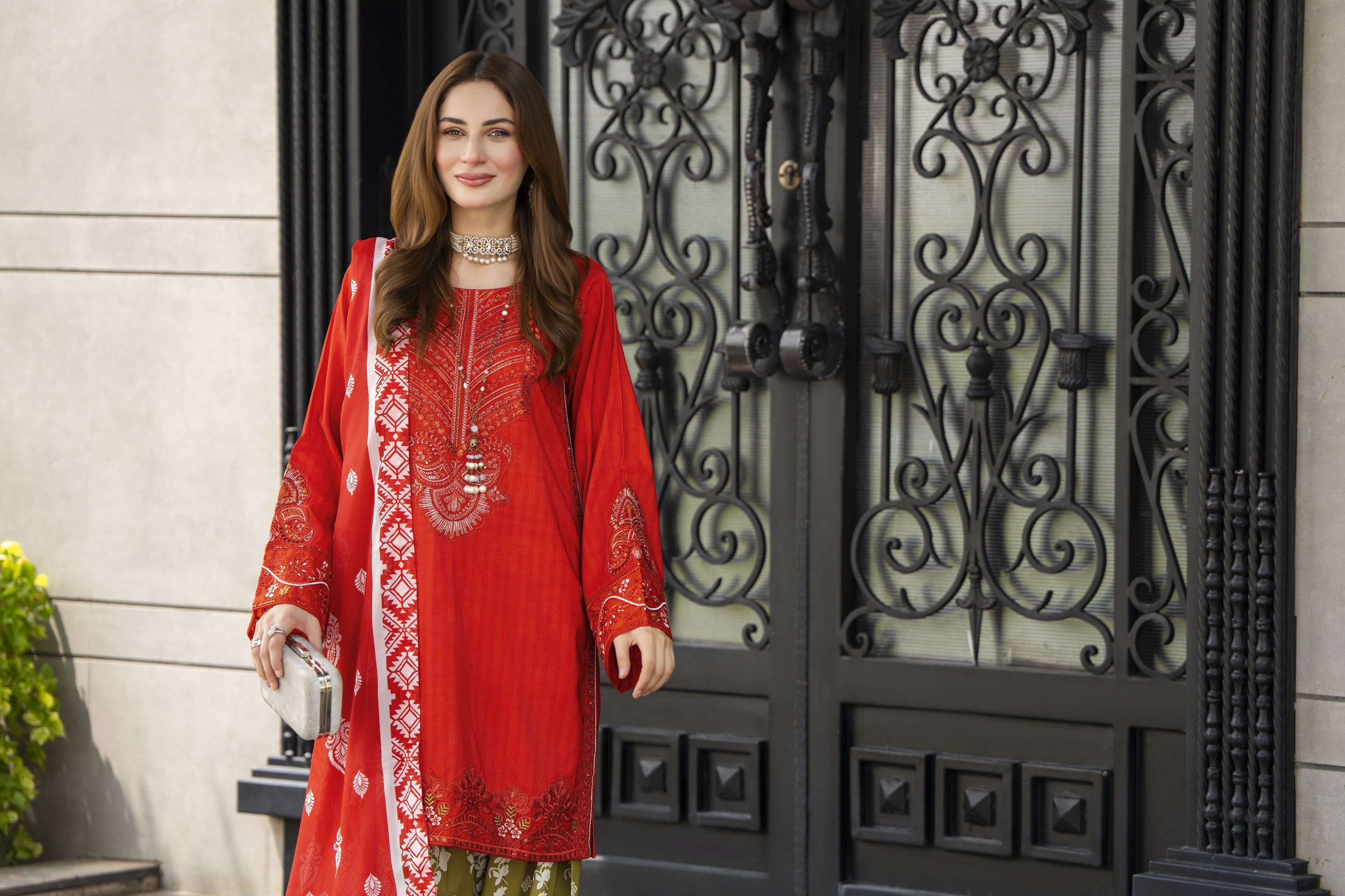Lush by Aleezay – Orange Raw Silk Dress with Farshi Shalwar Lush1