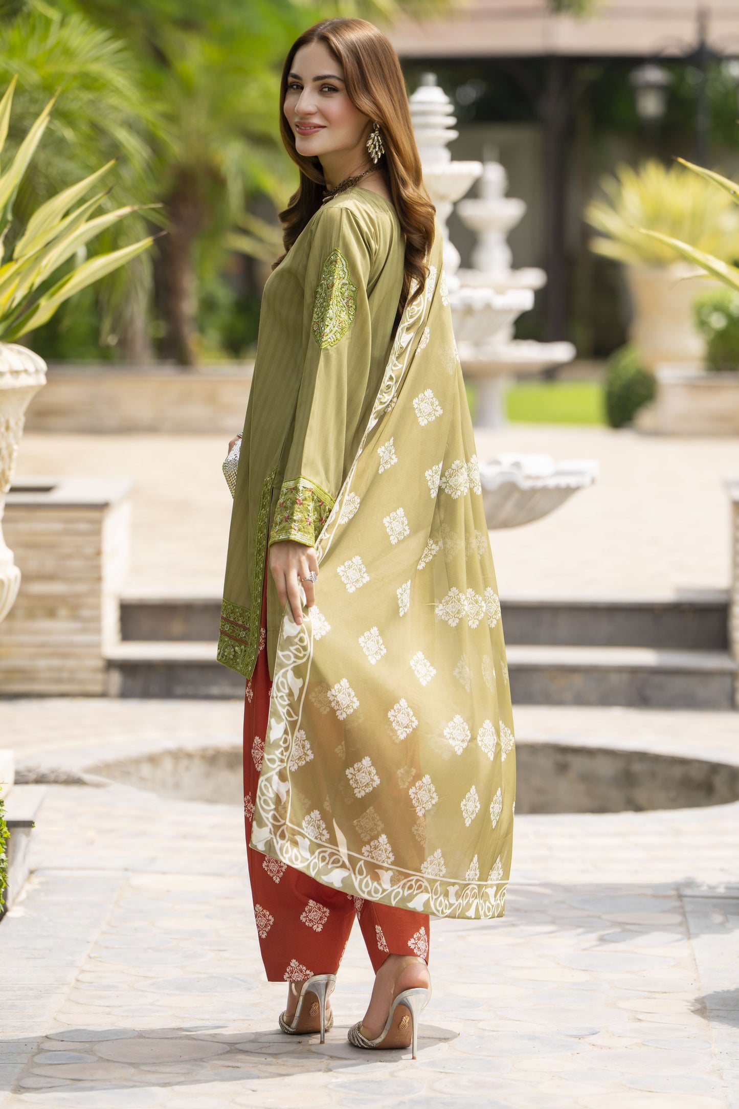 Lush by Aleezay – Olive Raw Silk 3pc Dress with Farshi Shalwar Lush3