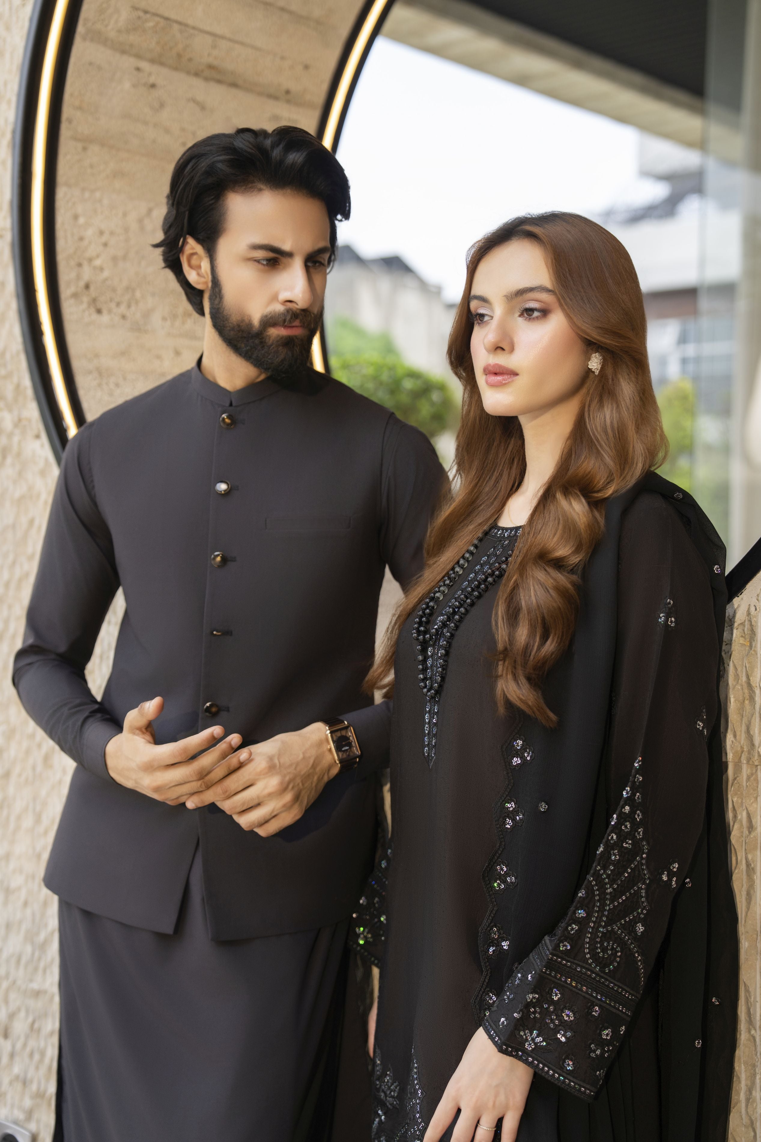 Threaded Grace Silk Karandi by Gul Warun – Black Embellished 3pc Suit TGS8