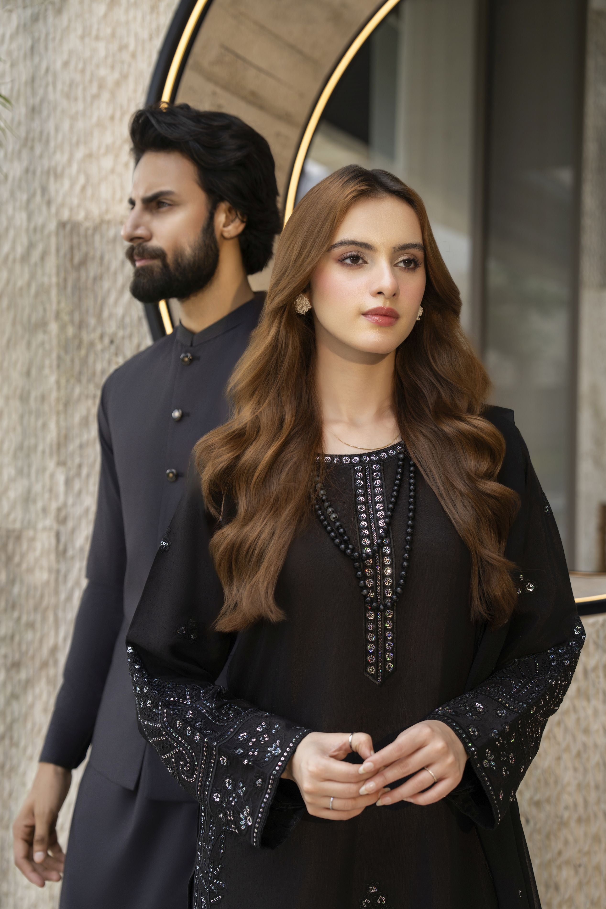 Threaded Grace Silk Karandi by Gul Warun – Black Embellished 3pc Suit TGS8