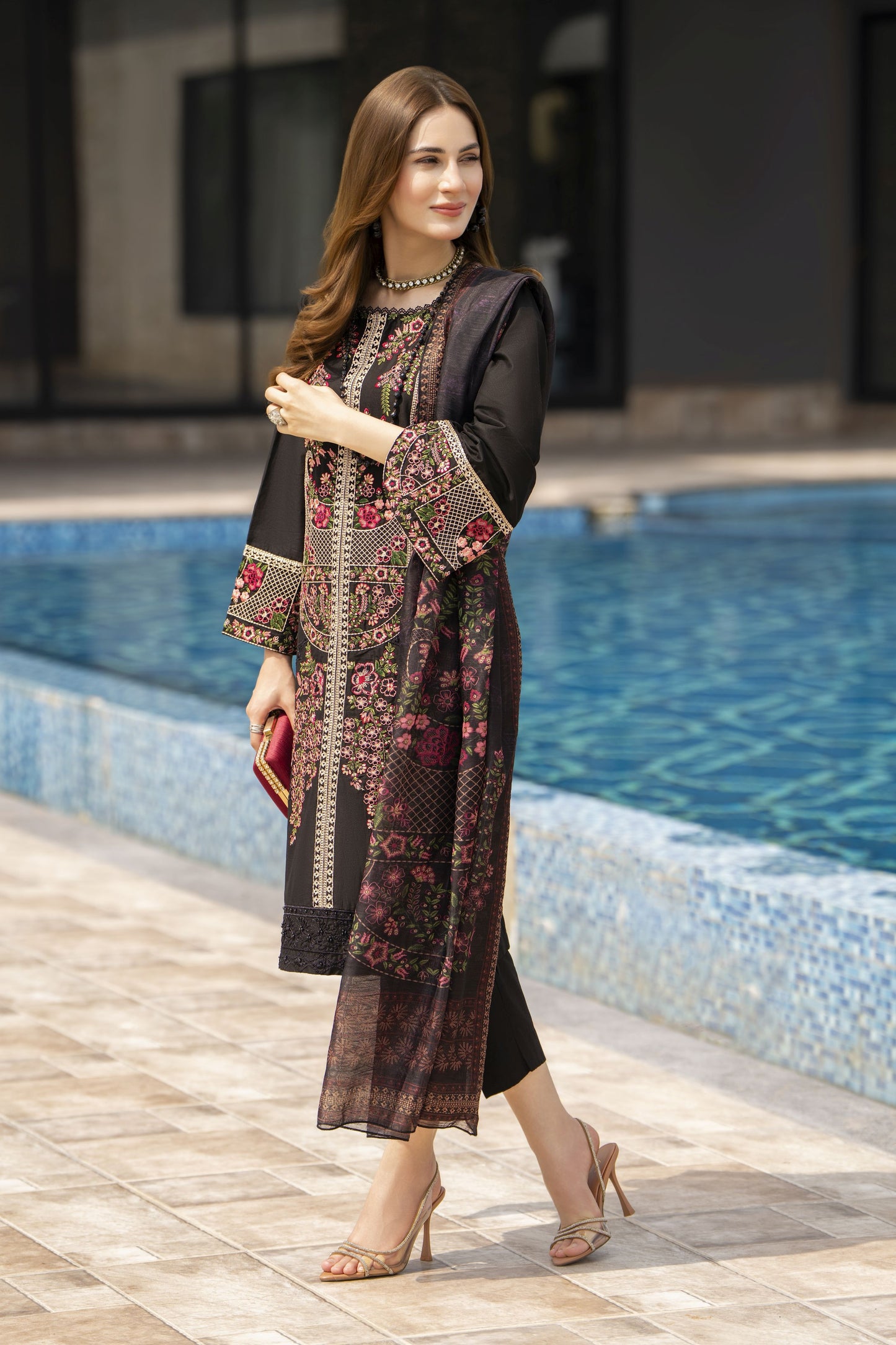 Black Cotton 3pc Ready to Wear Dressby Miski BYM7