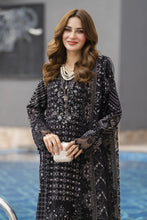 Black Chiffon Embroidered 3pc Dress with Handwork & Net Dupatta by Silver SBS12