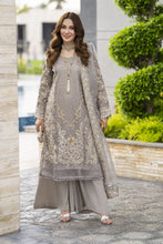 Taupe Grey Embroidered 3pc Grip Sharara Dress with Organza Dupatta by SILVER SBS10