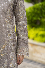 Taupe Grey Embroidered 3pc Grip Sharara Dress with Organza Dupatta by SILVER SBS10