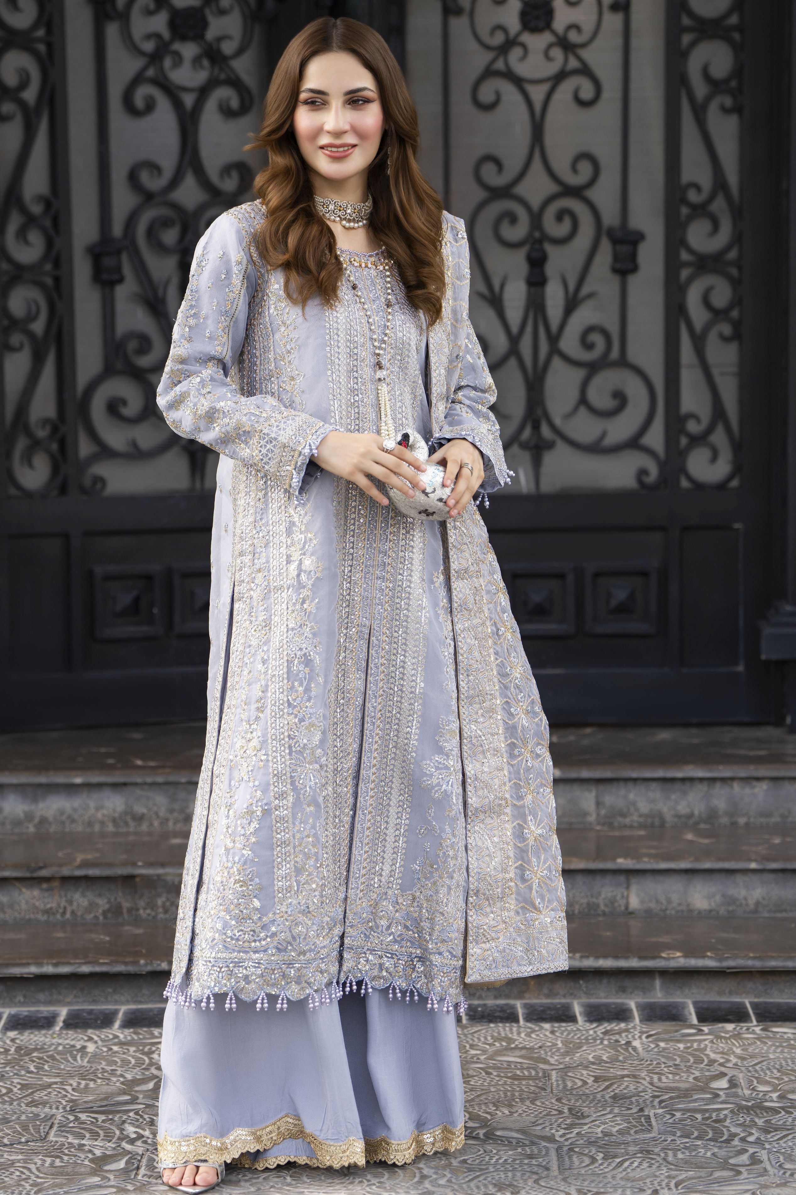 Icy Lavender Hand Embellished 3pc Formal Dress with Organza Dupatta SBS8