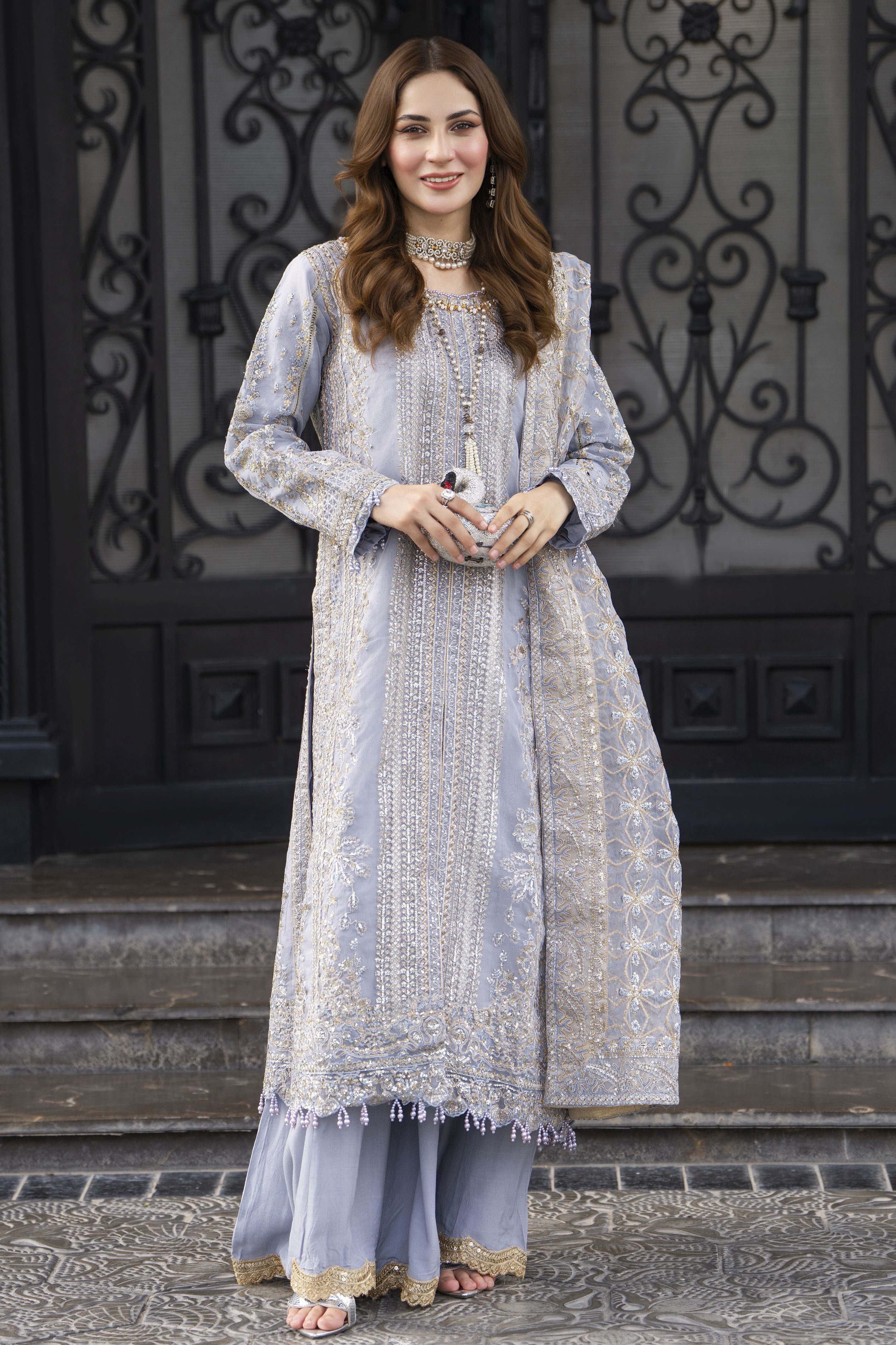 Icy Lavender Hand Embellished 3pc Formal Dress with Organza Dupatta SBS8