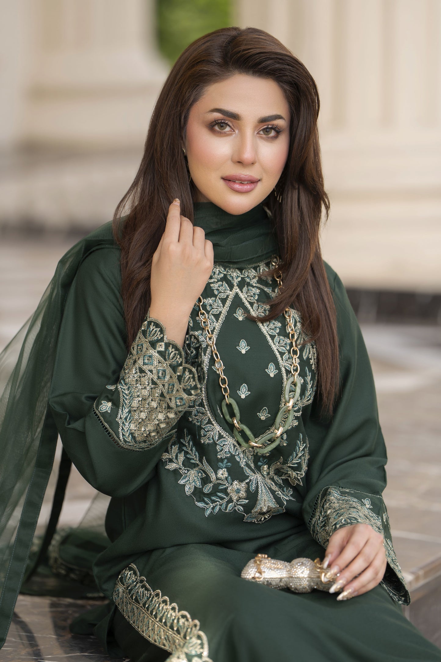 3pc Embroidered Linen Suit with Net Dupatta Soraya SBH6