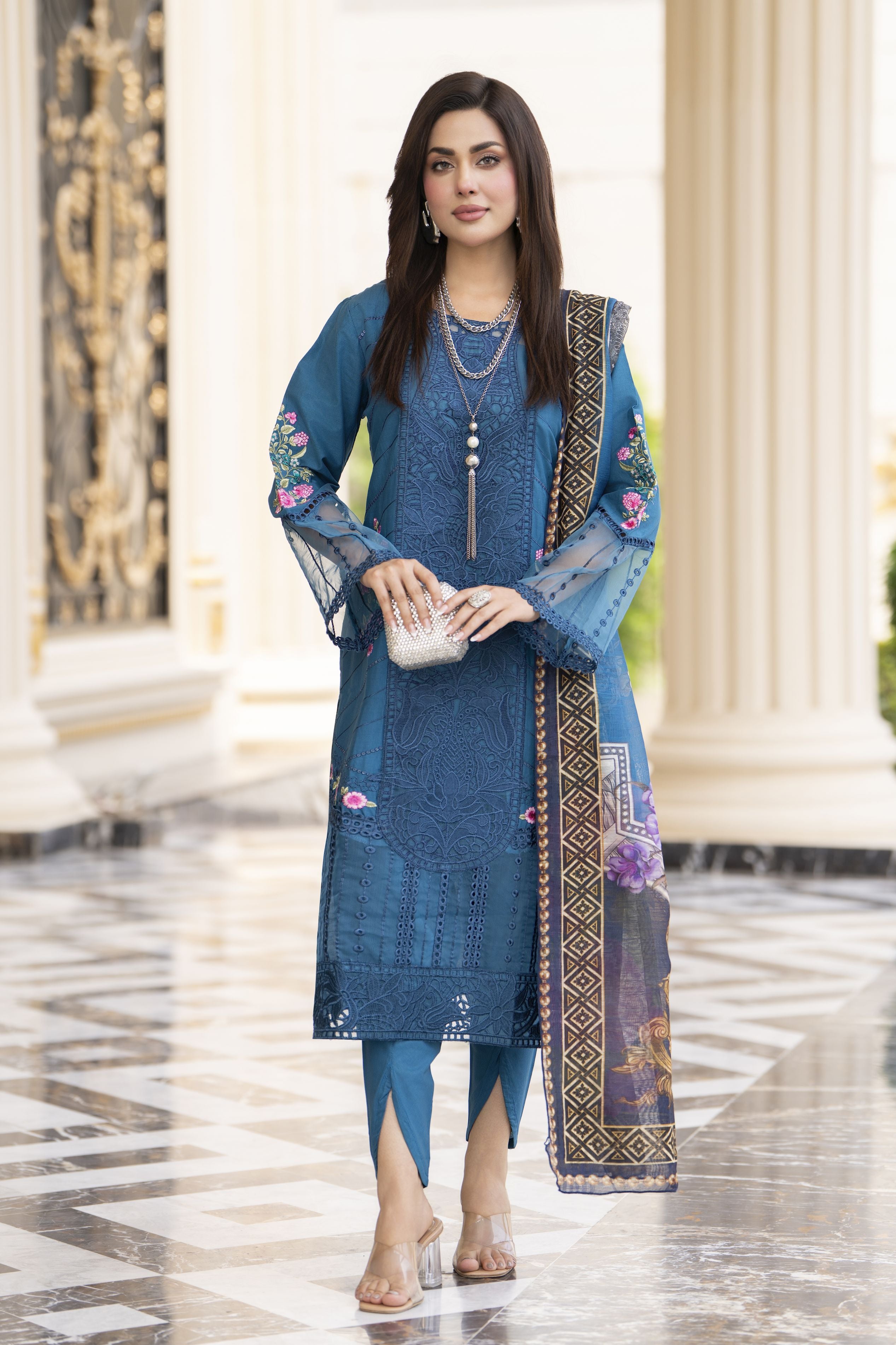 Cotton Canvas by Zaiwa – 3pc Blue Cotton Suit with Tulip Pants CCZ3