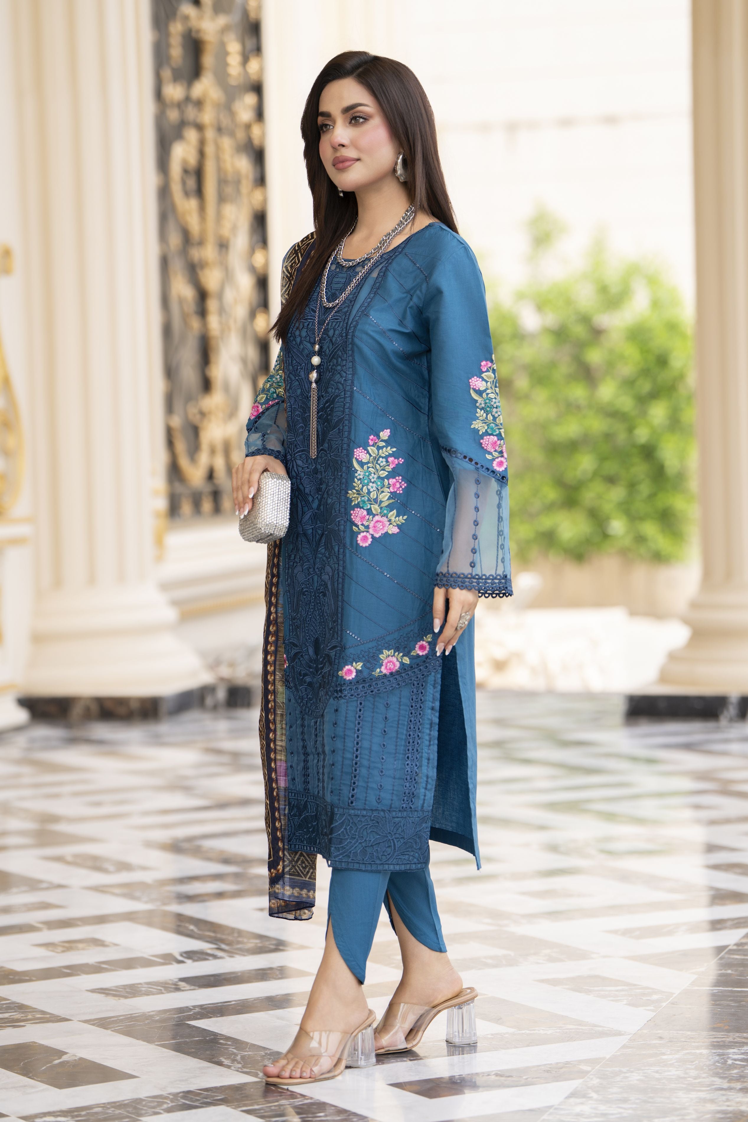 Cotton Canvas by Zaiwa – 3pc Blue Cotton Suit with Tulip Pants CCZ3