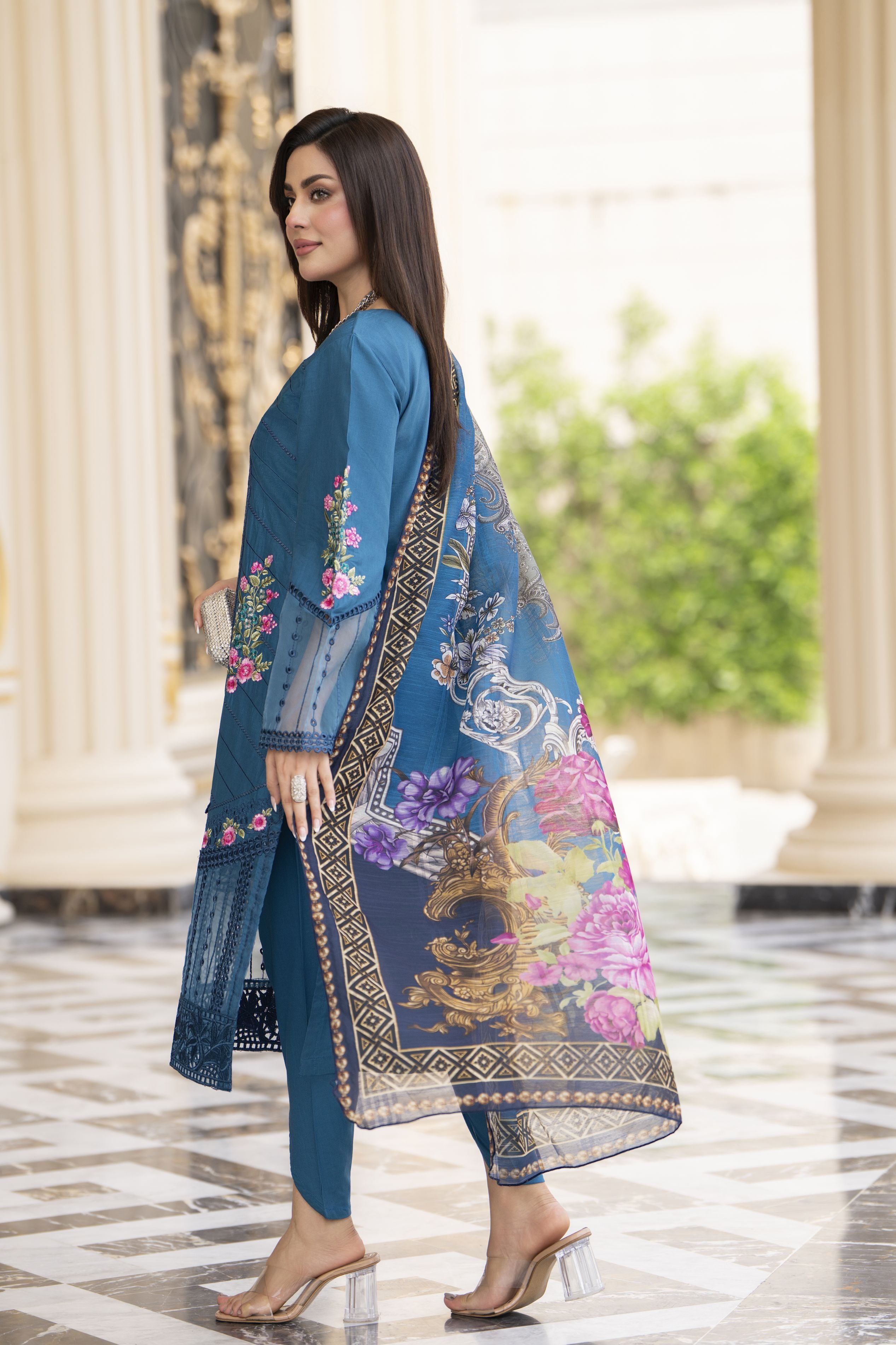 Cotton Canvas by Zaiwa – 3pc Blue Cotton Suit with Tulip Pants CCZ3