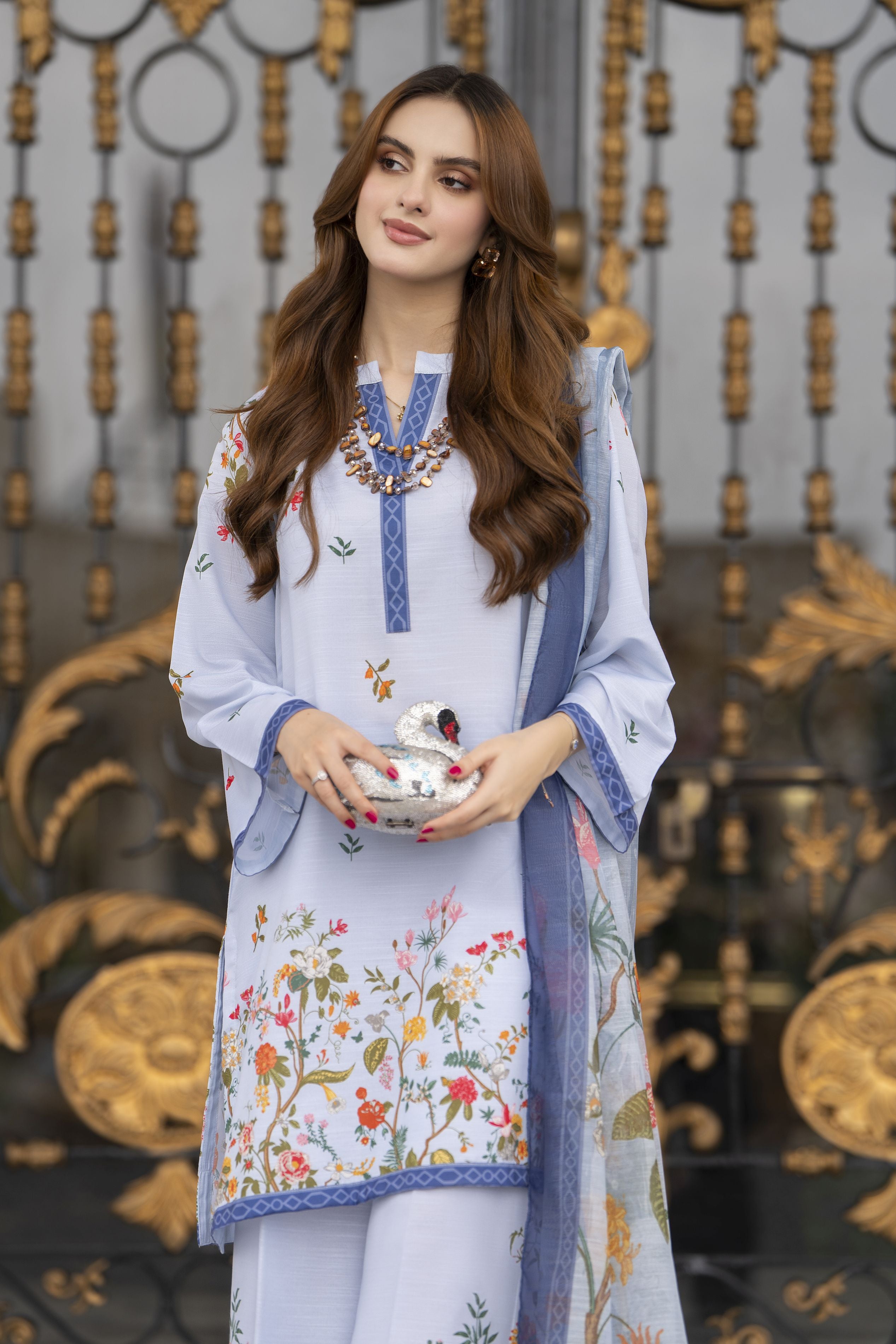 Daily Drapes by Mona – 3pc Raw Silk Suit with Wide Leg Trousers DDR6