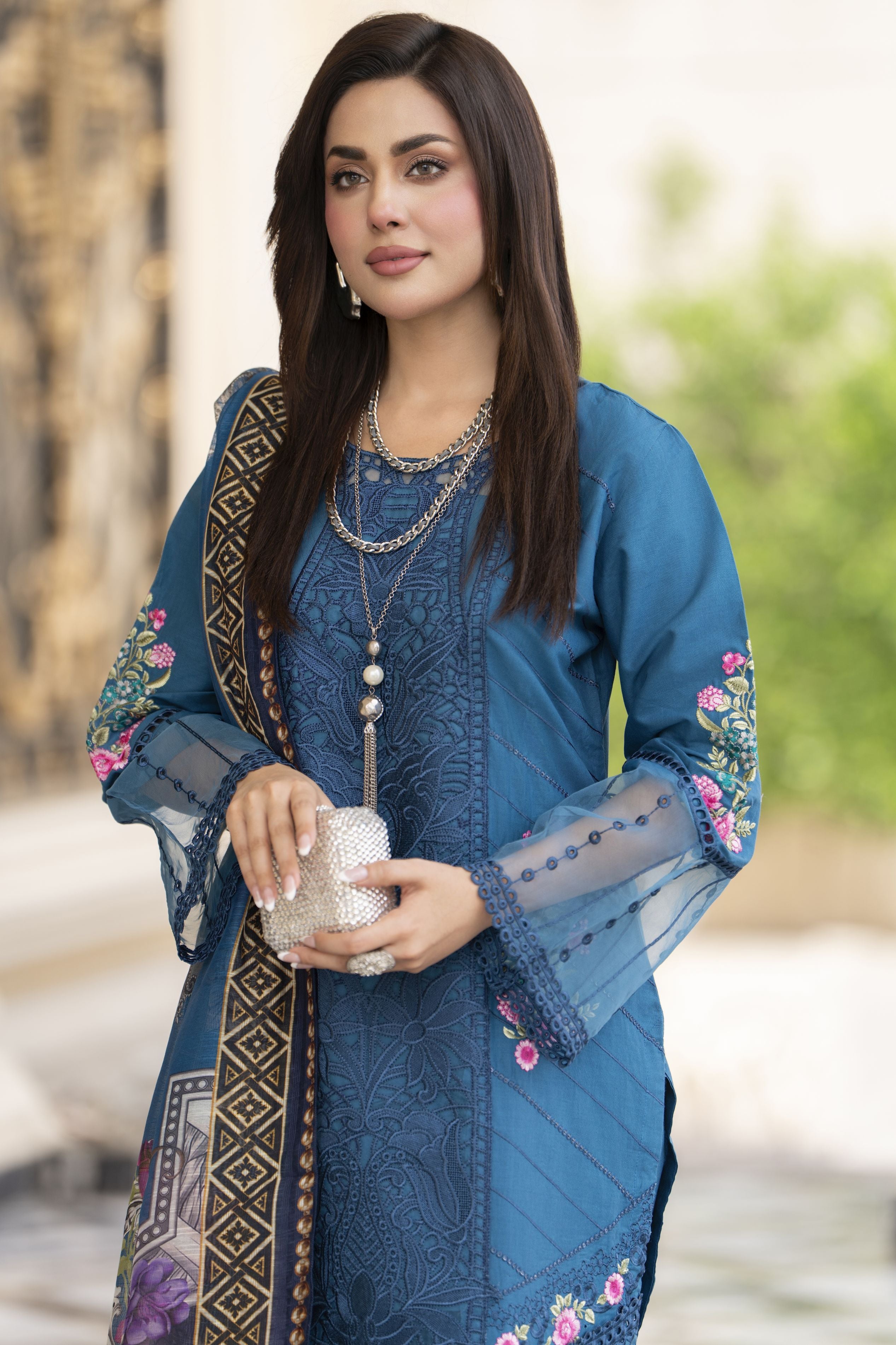 Cotton Canvas by Zaiwa – 3pc Blue Cotton Suit with Tulip Pants CCZ3