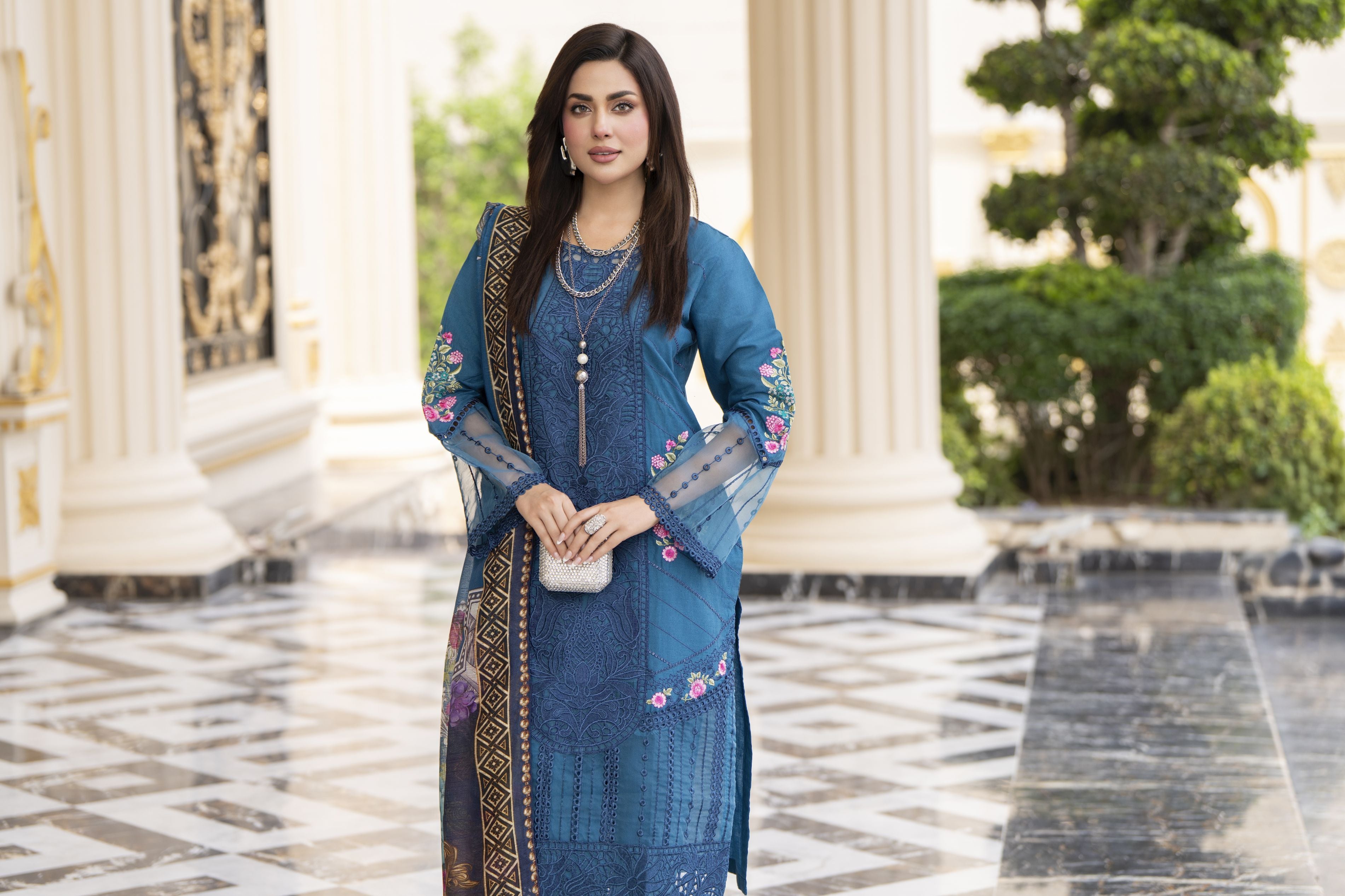 Cotton Canvas by Zaiwa – 3pc Blue Cotton Suit with Tulip Pants CCZ3