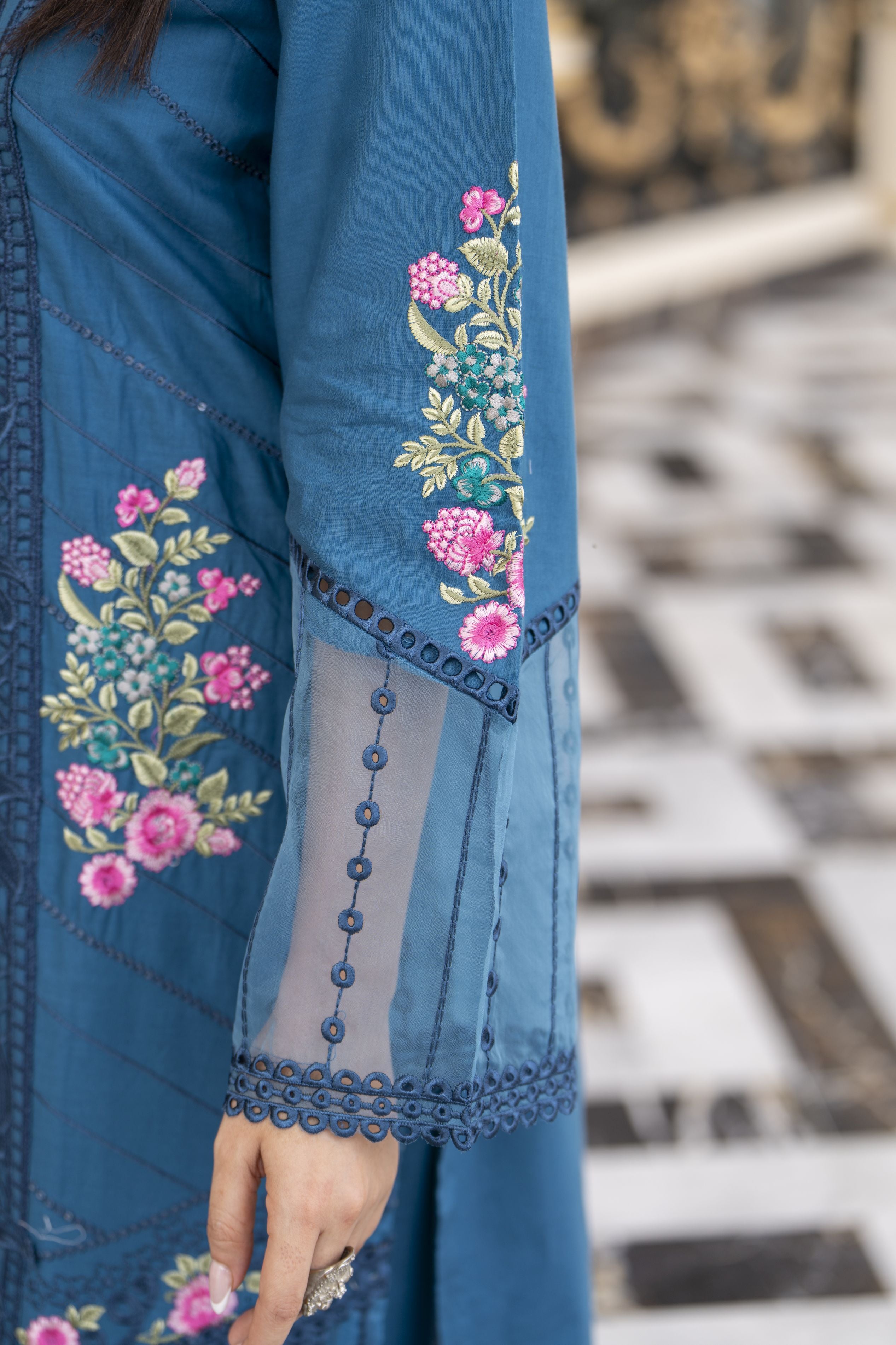 Cotton Canvas by Zaiwa – 3pc Blue Cotton Suit with Tulip Pants CCZ3