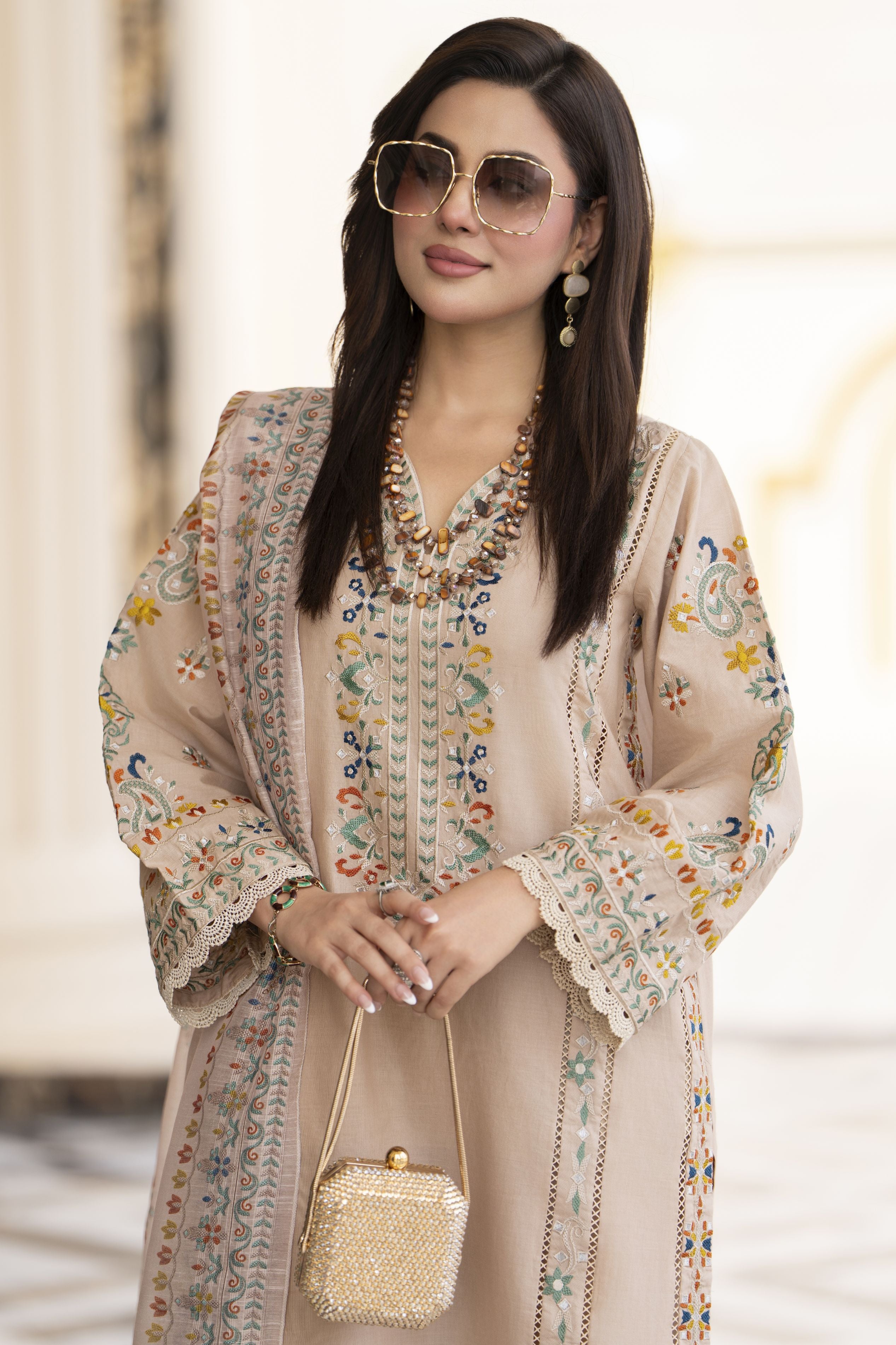 Cotton Canvas by Zaiwa – 3pc Beige Cotton Cutwork Suit CCZ7