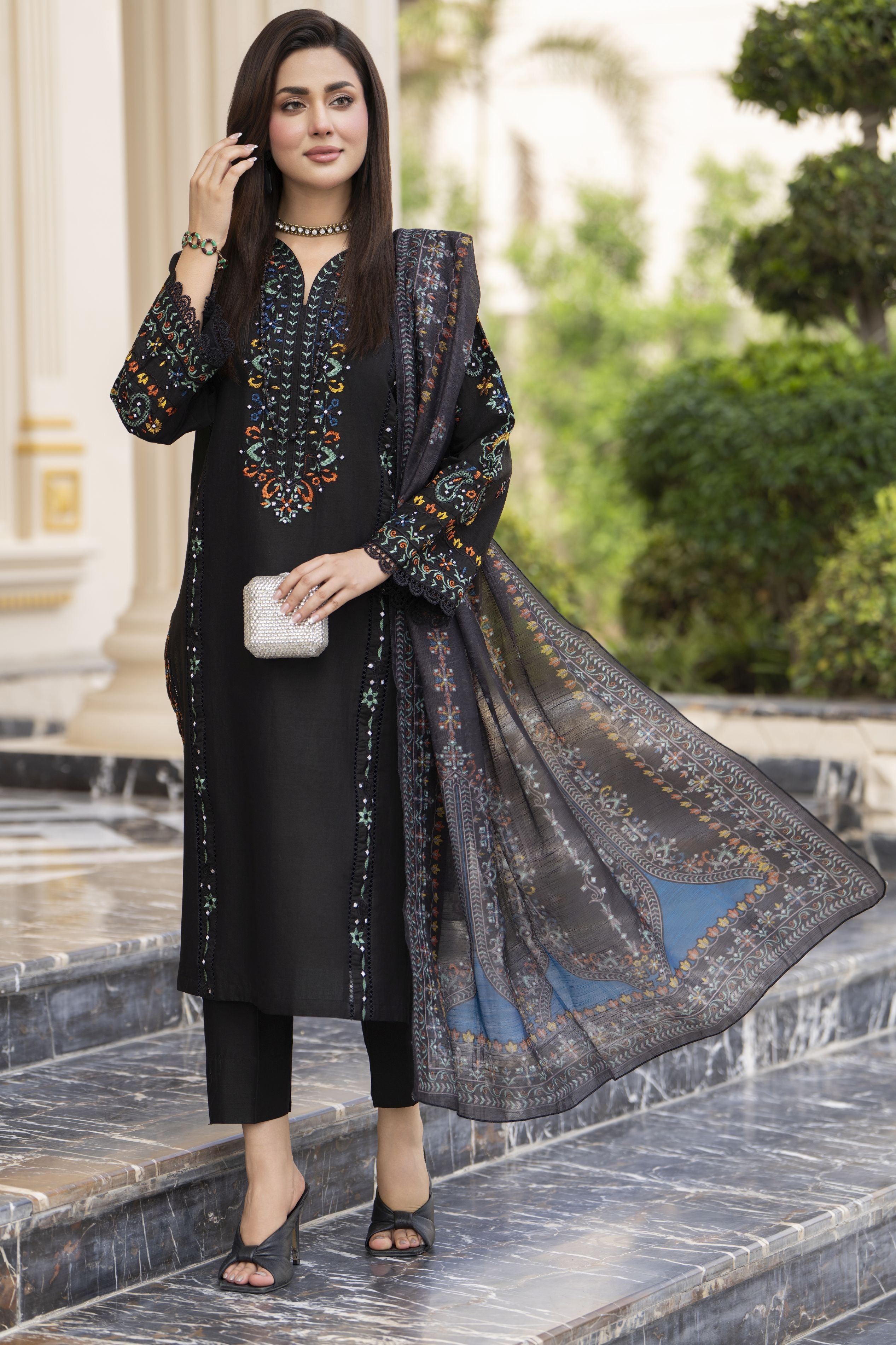 Cotton Canvas by Zaiwa – 3pc Black Cotton Pakistani Designer Suit CCZ9