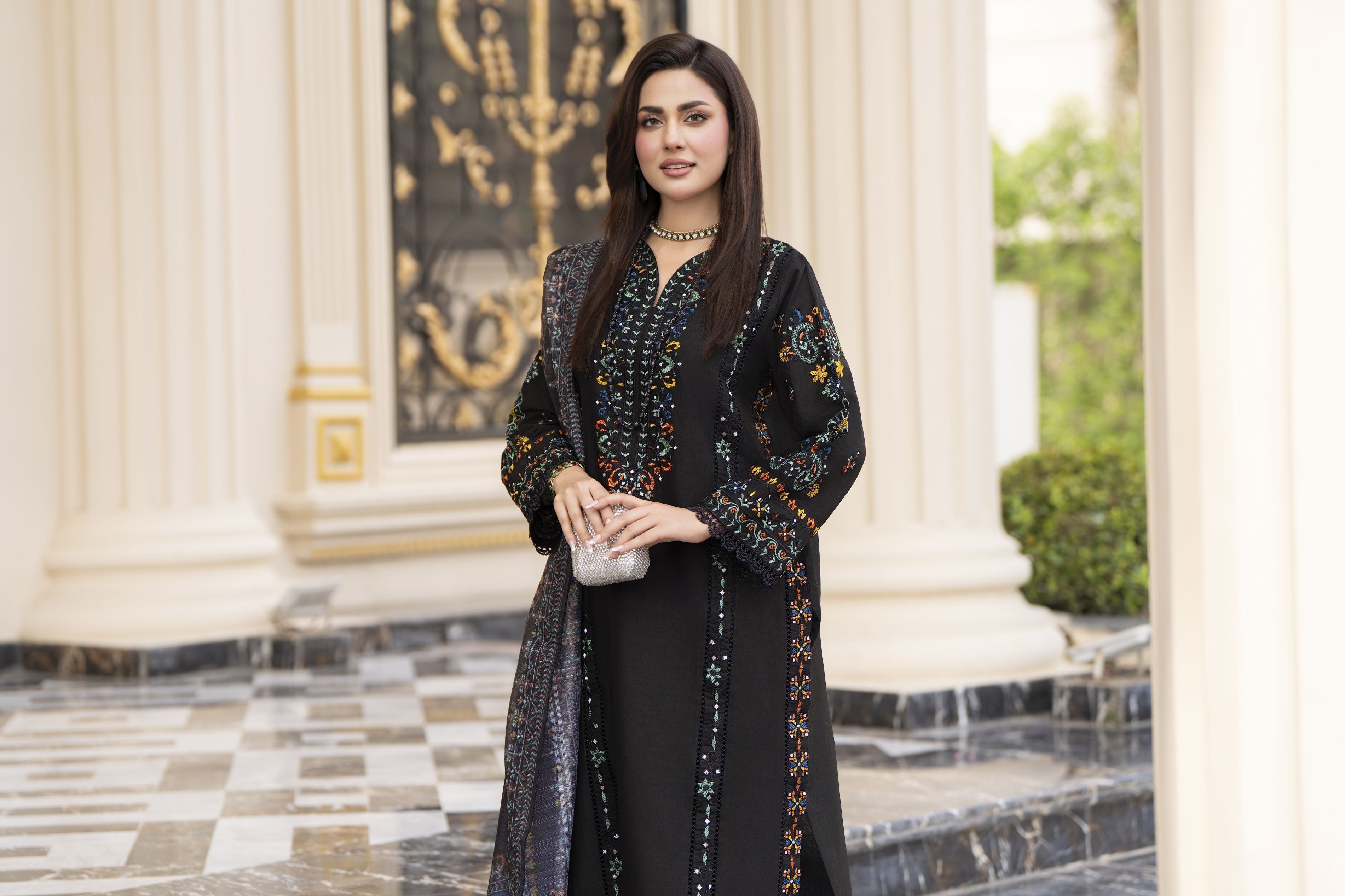 Cotton Canvas by Zaiwa – 3pc Black Cotton Pakistani Designer Suit CCZ9