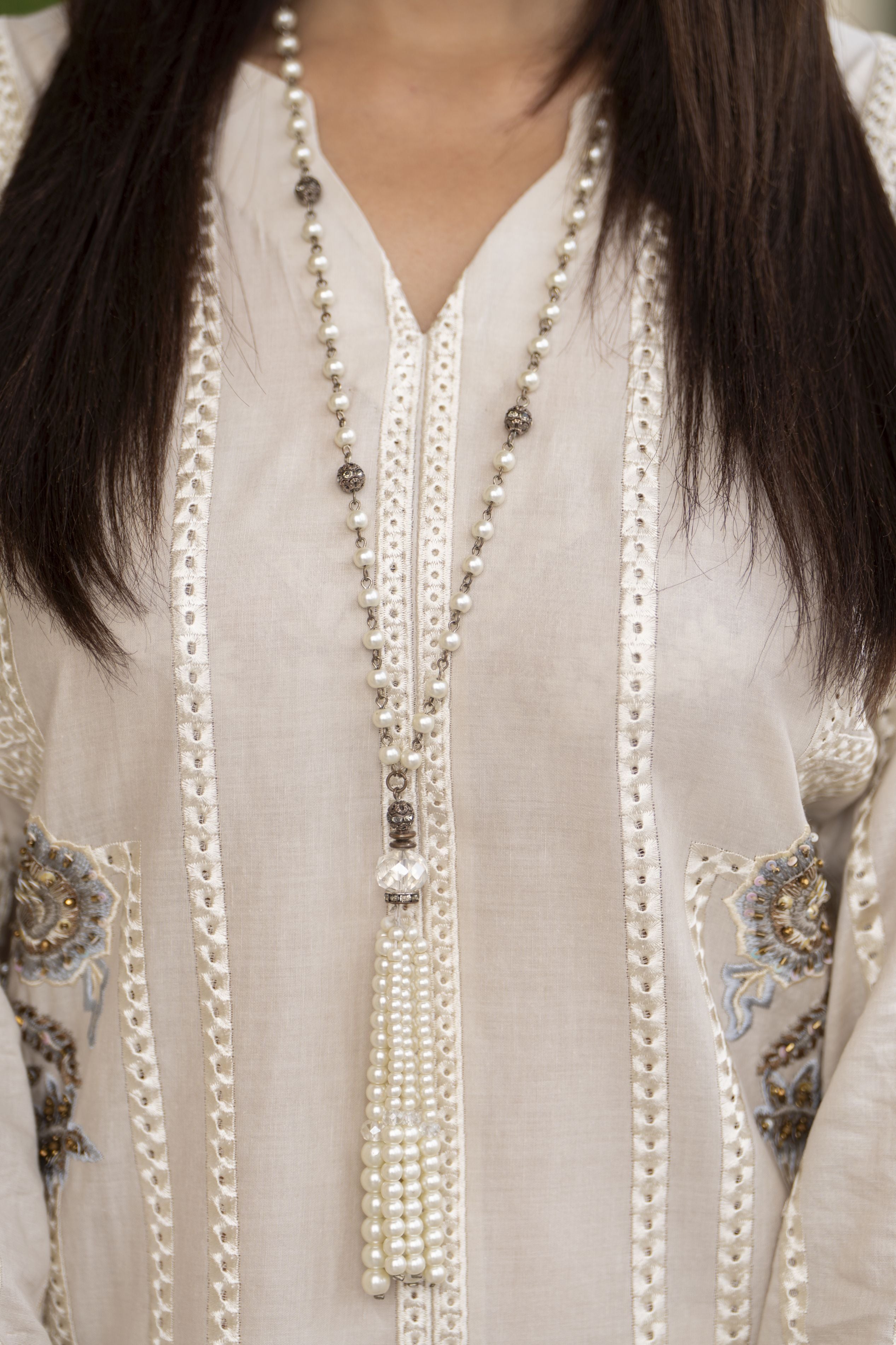 Cotton Canvas by Zaiwa – 2pc Ivory Cotton Handwork Dress CCZ4