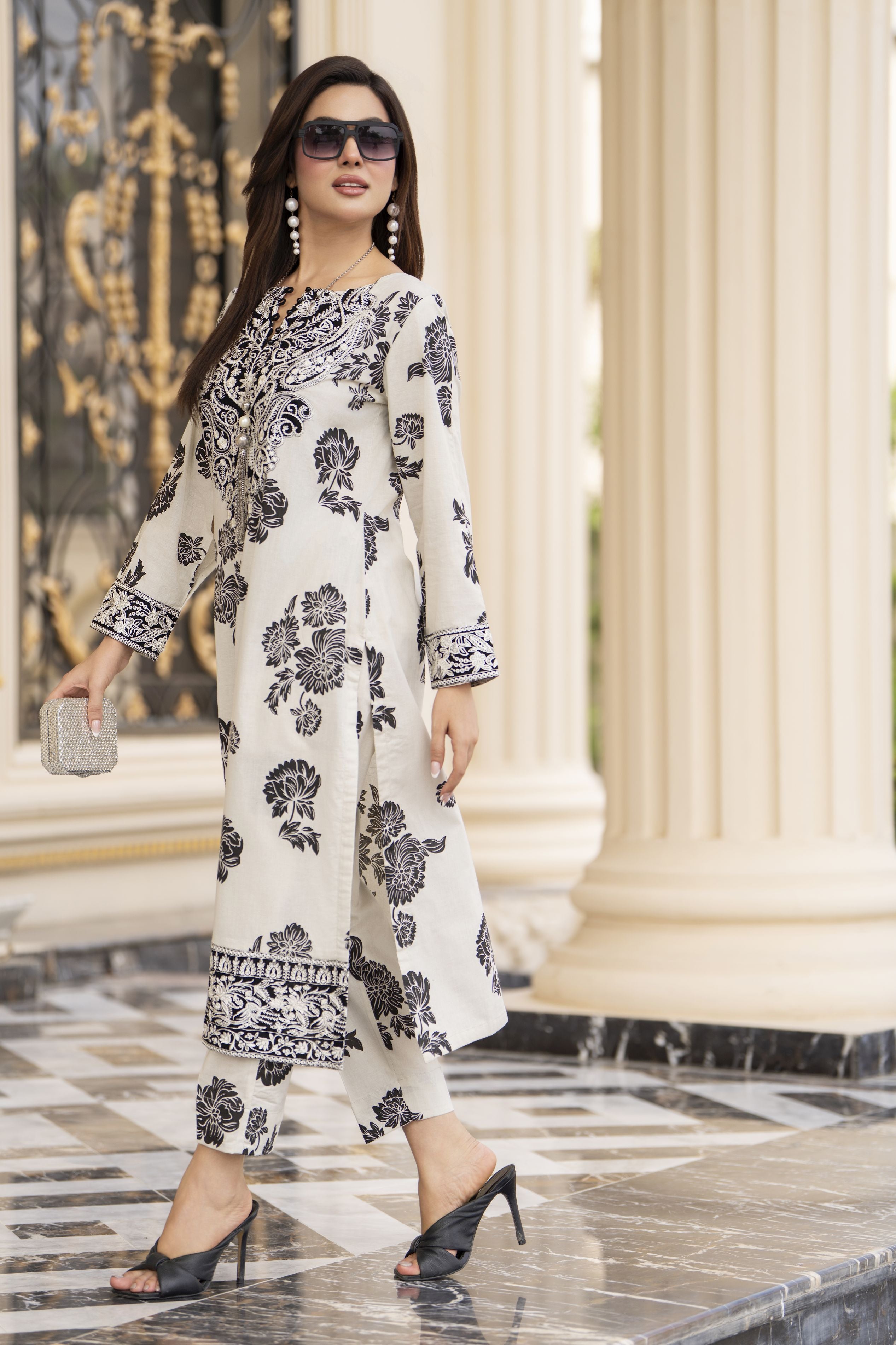 Cotton Canvas by Zaiwa – 2pc Off-White Cotton Embroidered Dress CCZ8