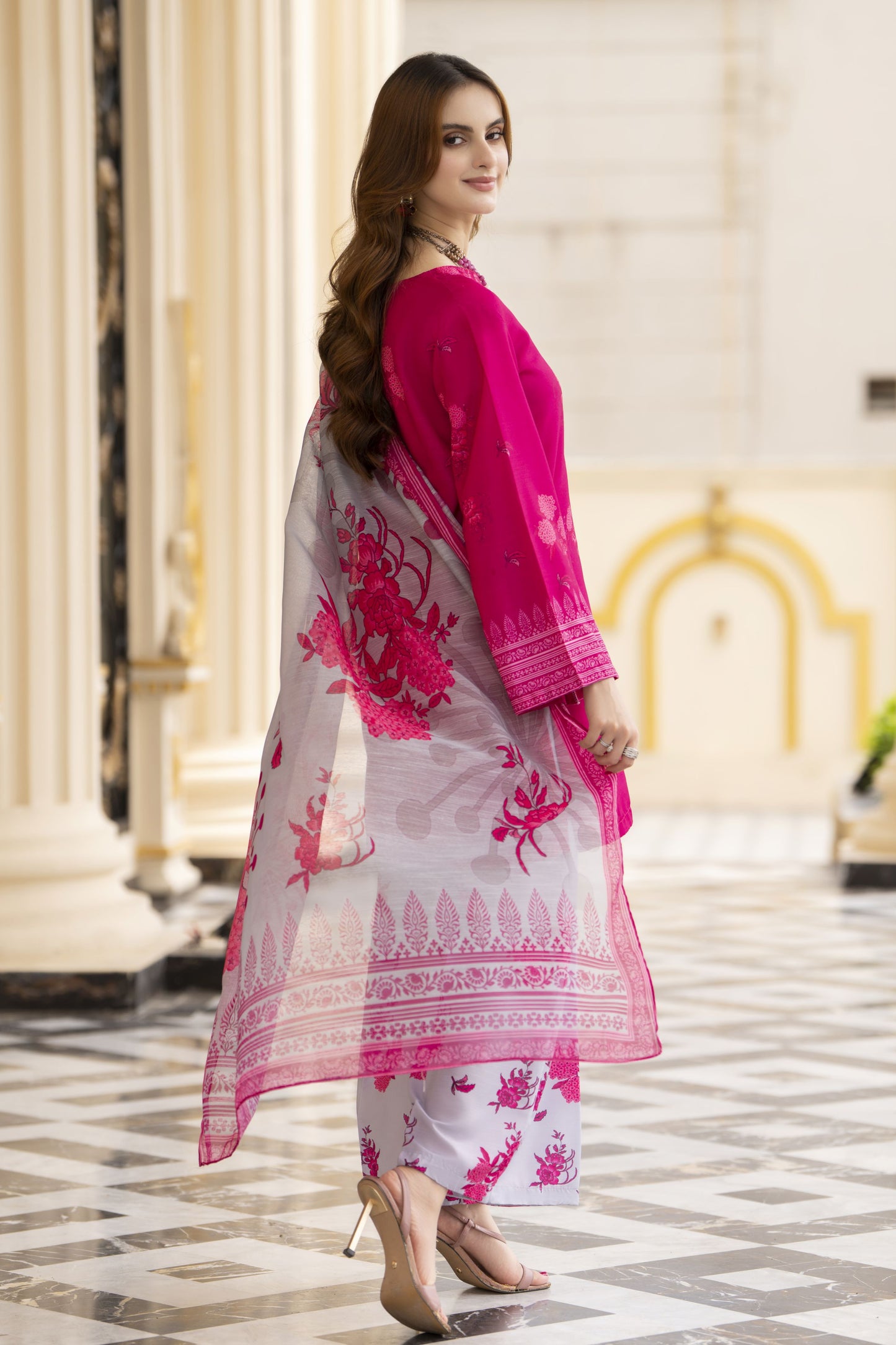Daily Drapes by Mona – 3pc Raw Silk Printed Suit with Monar Dupatta DDR7
