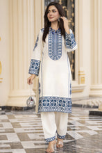 Cotton Canvas by Zaiwa – 2pc Embroidered Cotton Dress in Ivory & Blue CCZ1