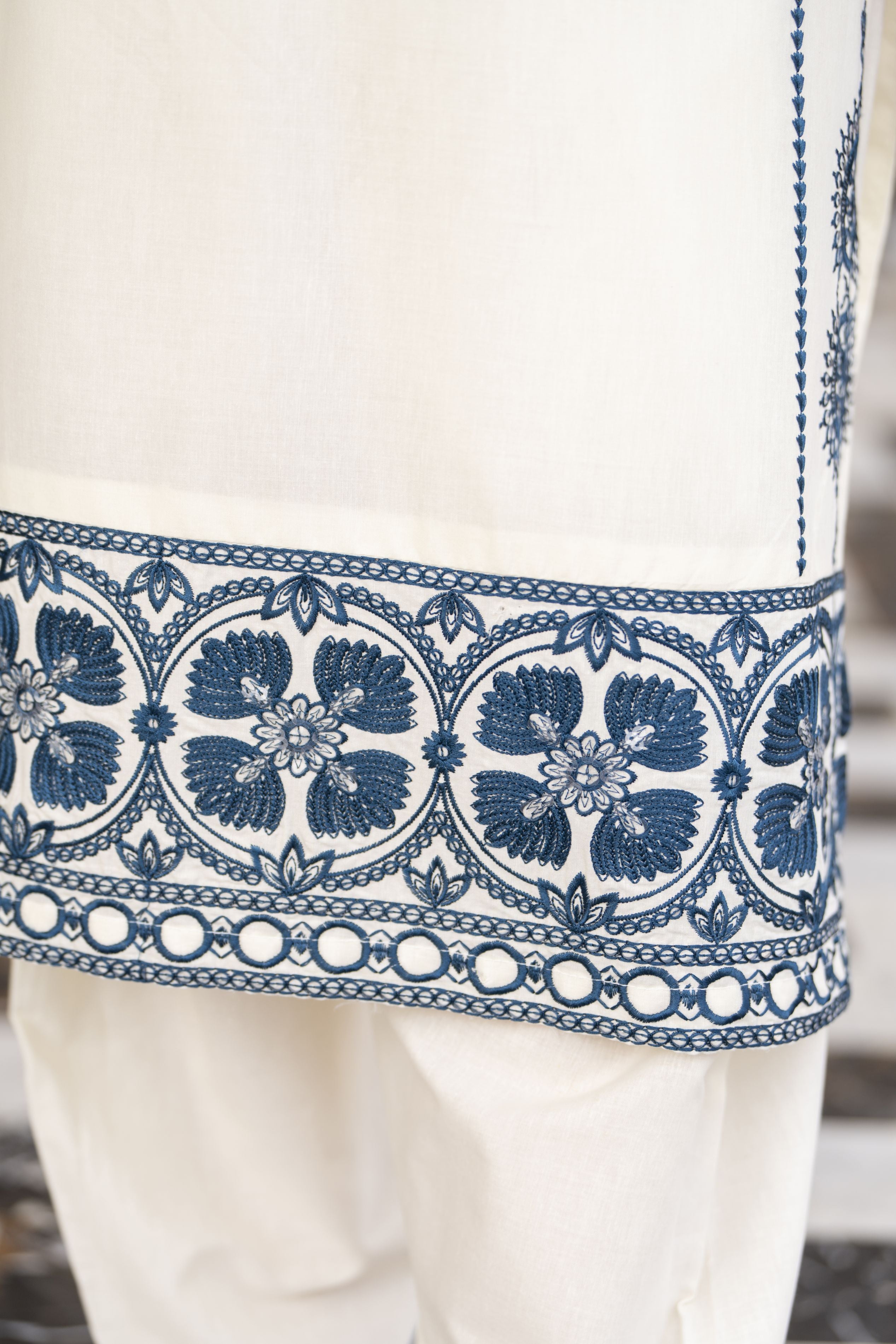 Cotton Canvas by Zaiwa – 2pc Embroidered Cotton Dress in Ivory & Blue CCZ1