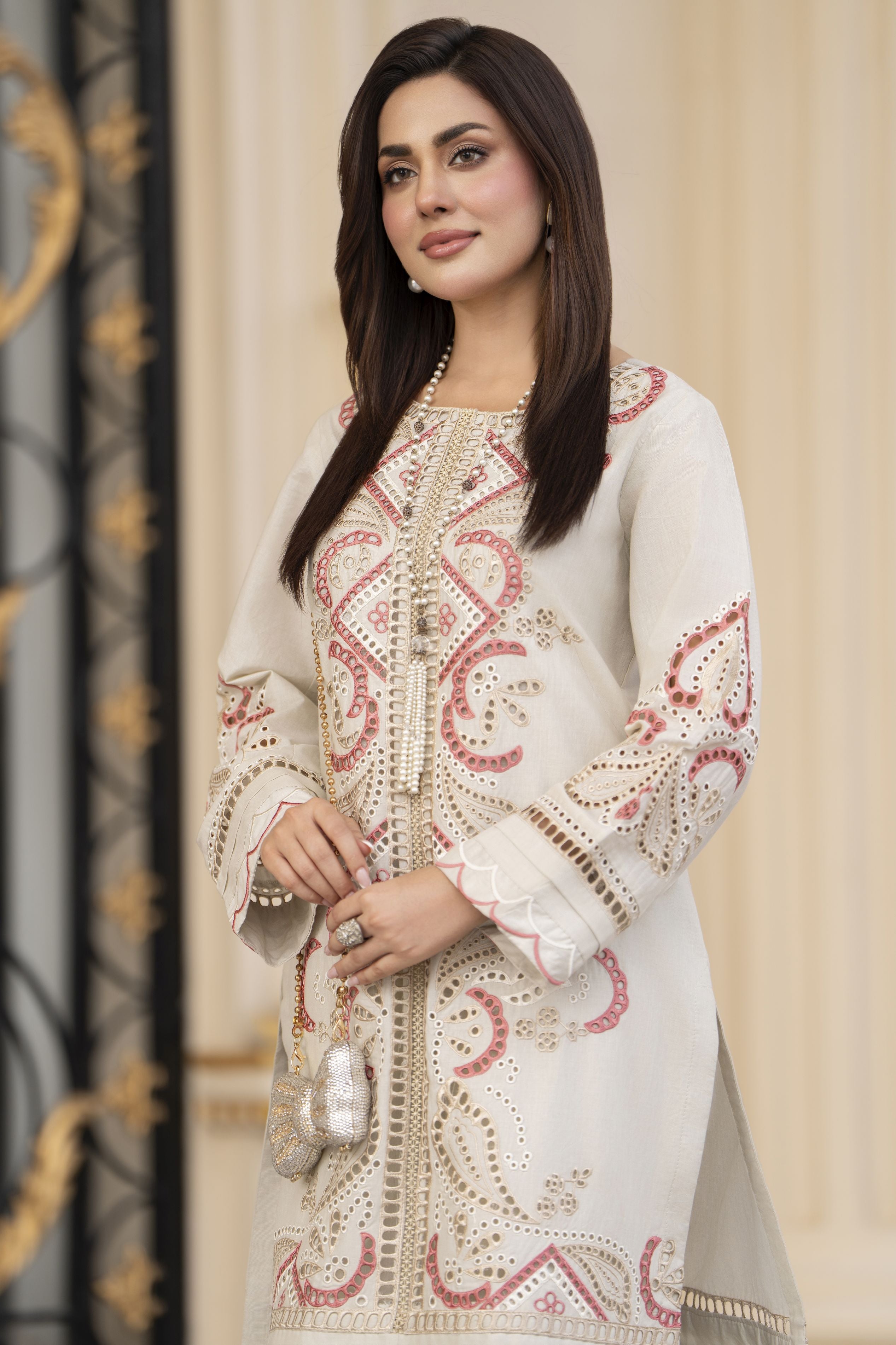 Cotton Canvas by Zaiwa – 2pc Ivory Cutwork Cotton Dress CCZ10