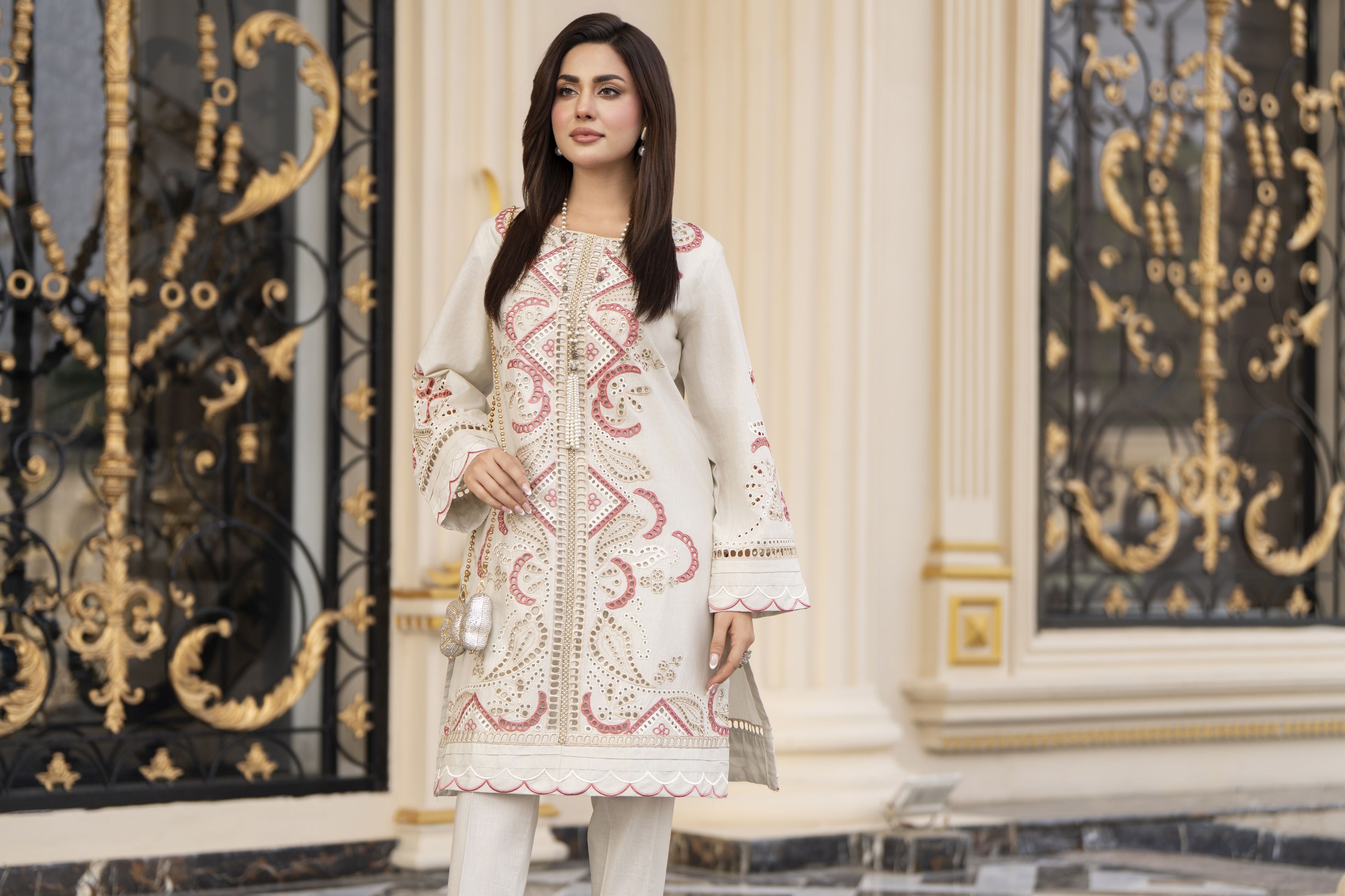 Cotton Canvas by Zaiwa – 2pc Ivory Cutwork Cotton Dress CCZ10