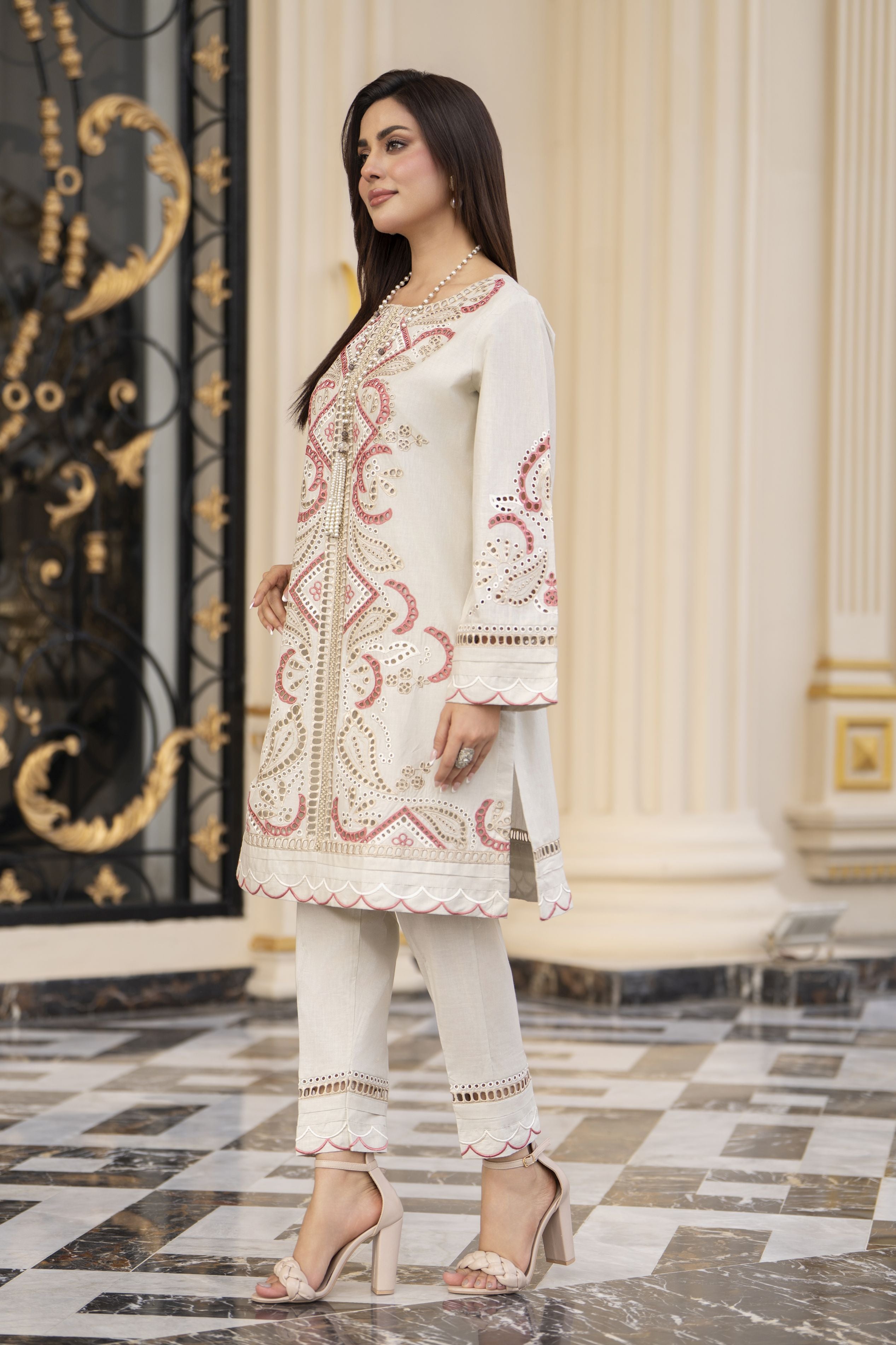 Cotton Canvas by Zaiwa – 2pc Ivory Cutwork Cotton Dress CCZ10