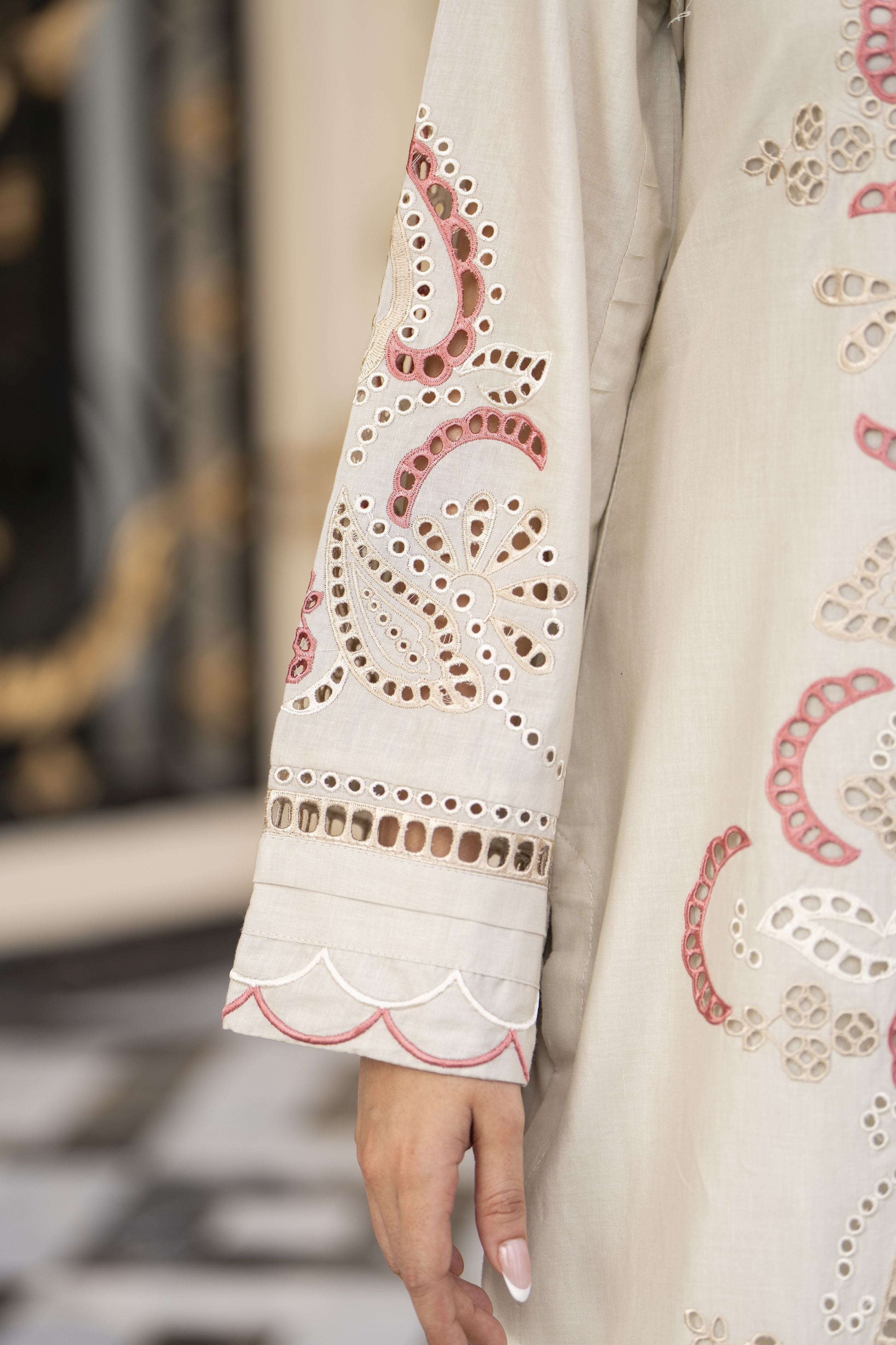 Cotton Canvas by Zaiwa – 2pc Ivory Cutwork Cotton Dress CCZ10