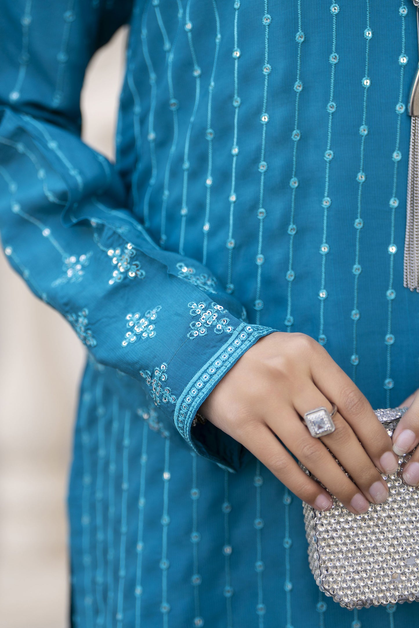 Aleezay Evara 3pc Raw Silk Embroidered Long Shirt Ready to Wear Suit EZ3