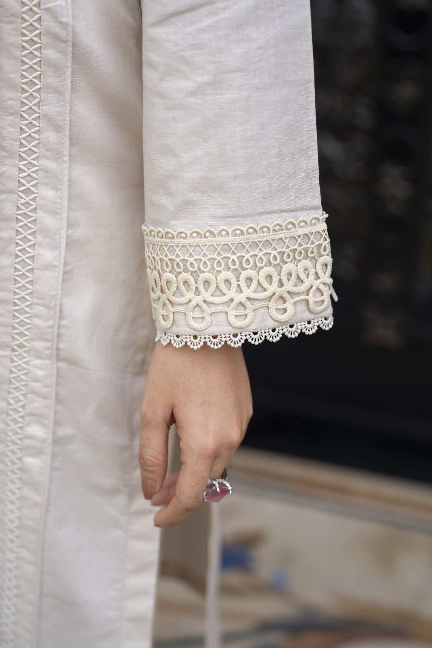 Cream Embroidered Cotton 3pc Women Suit with Dupatta | Baarish by Miski BYM3