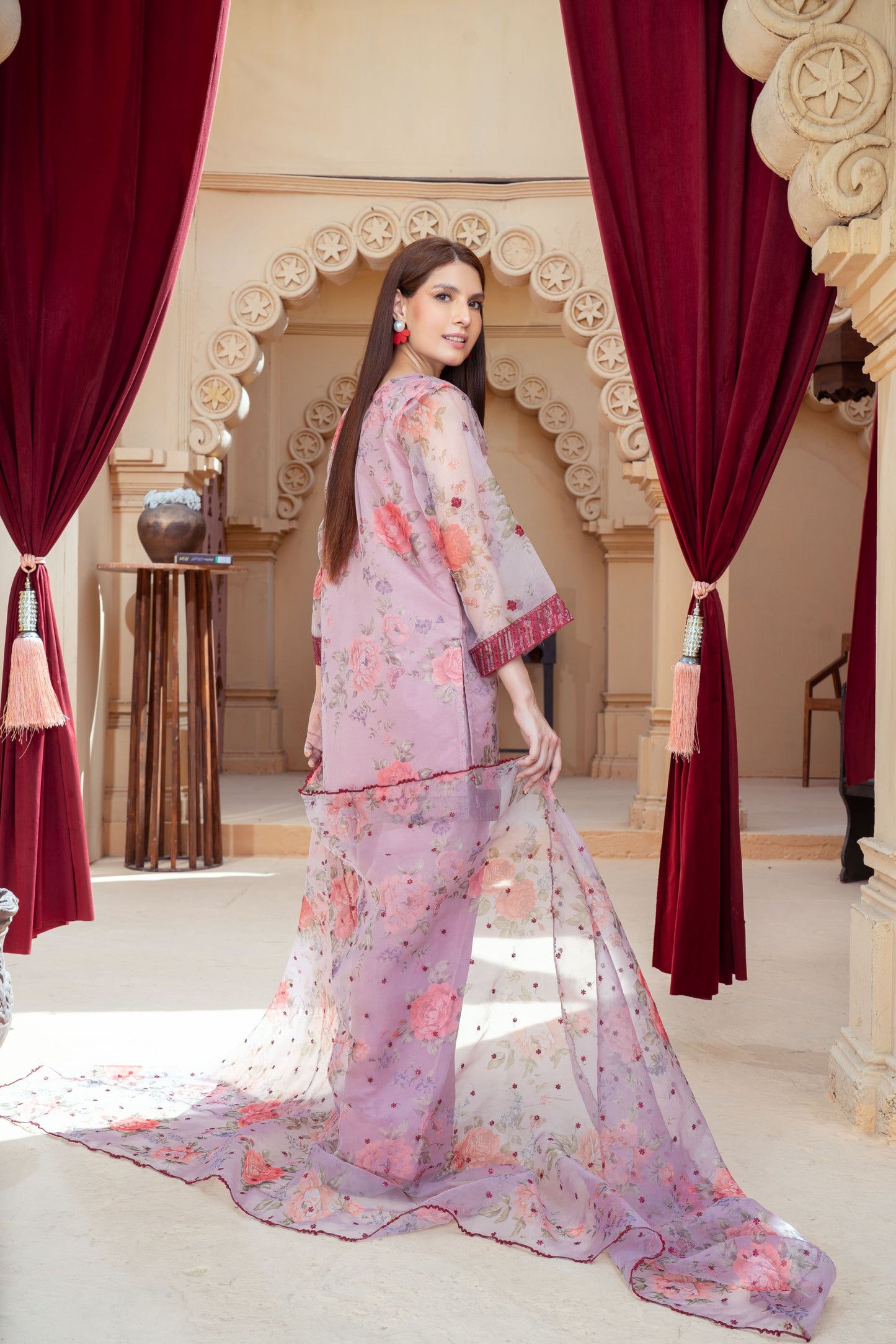 Blush Pink Organza Embroidered Shirt with Silk Farshi Shalwar – RNK6 | Noorma Kamal