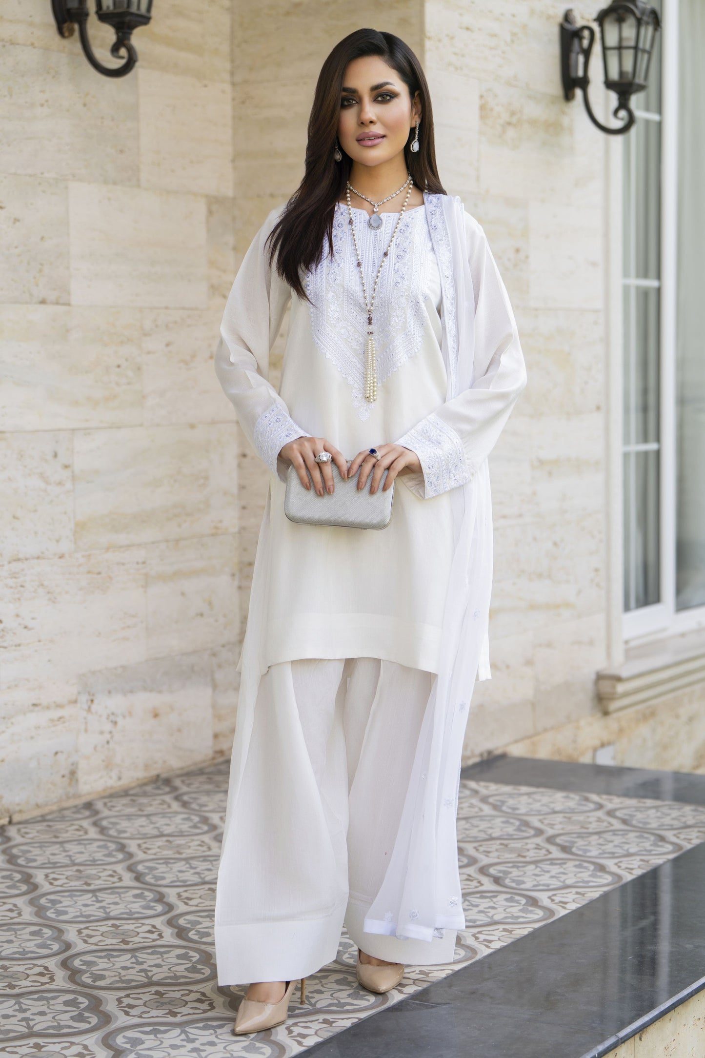 White Embroidered Farshi Set – Chand Sa Libaas by Aleezay | CSLA6
