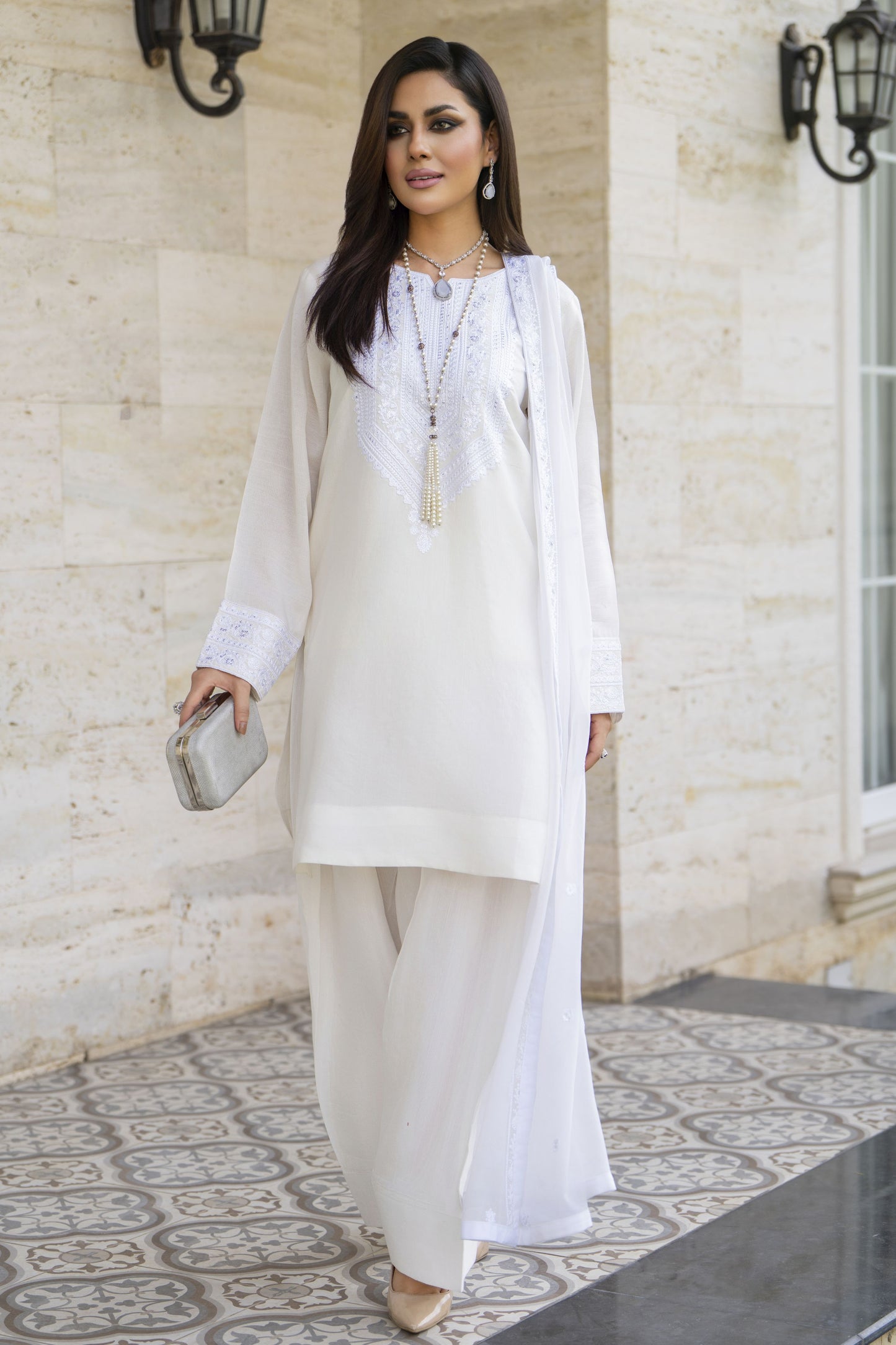 White Embroidered Farshi Set – Chand Sa Libaas by Aleezay | CSLA6