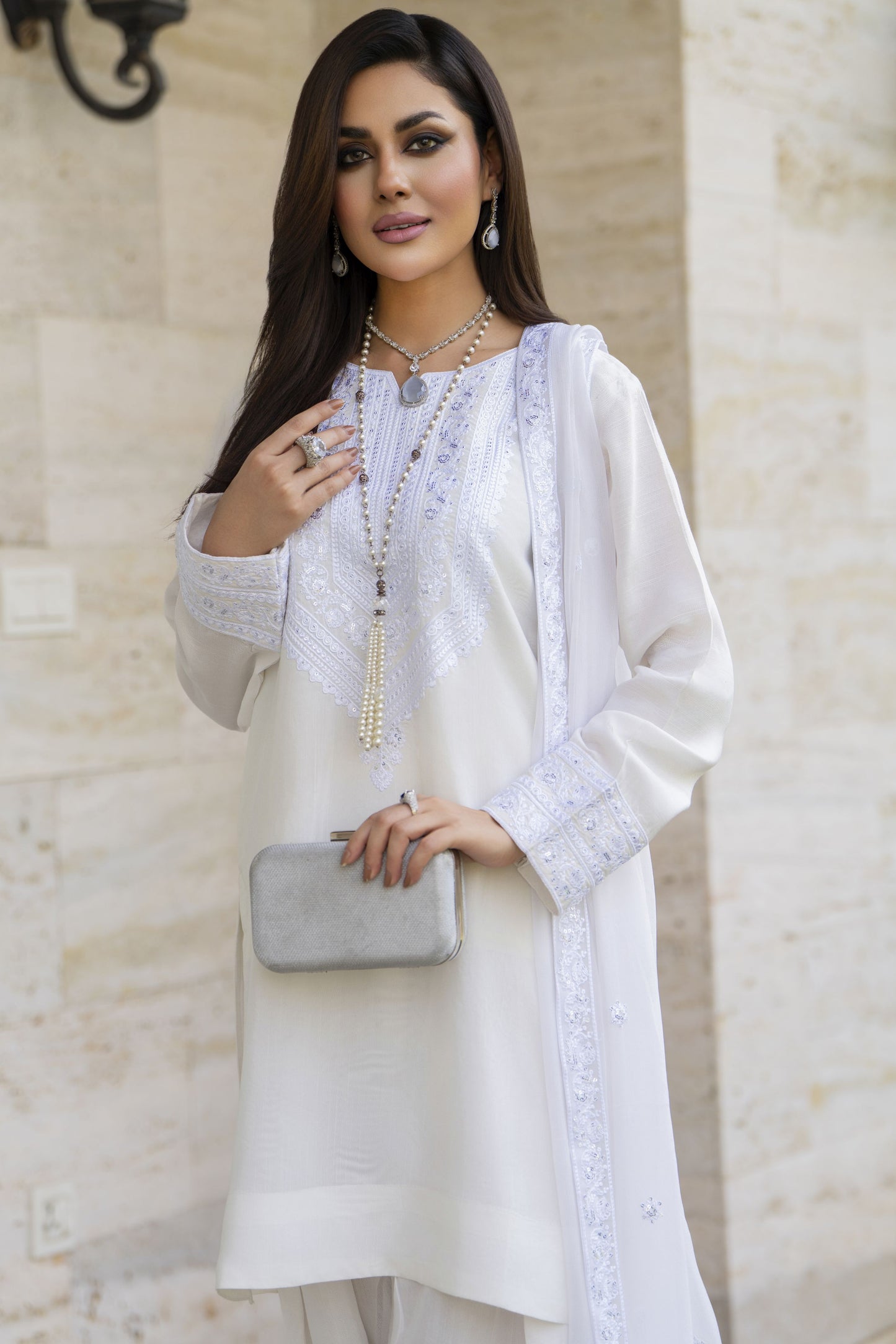 White Embroidered Farshi Set – Chand Sa Libaas by Aleezay | CSLA6