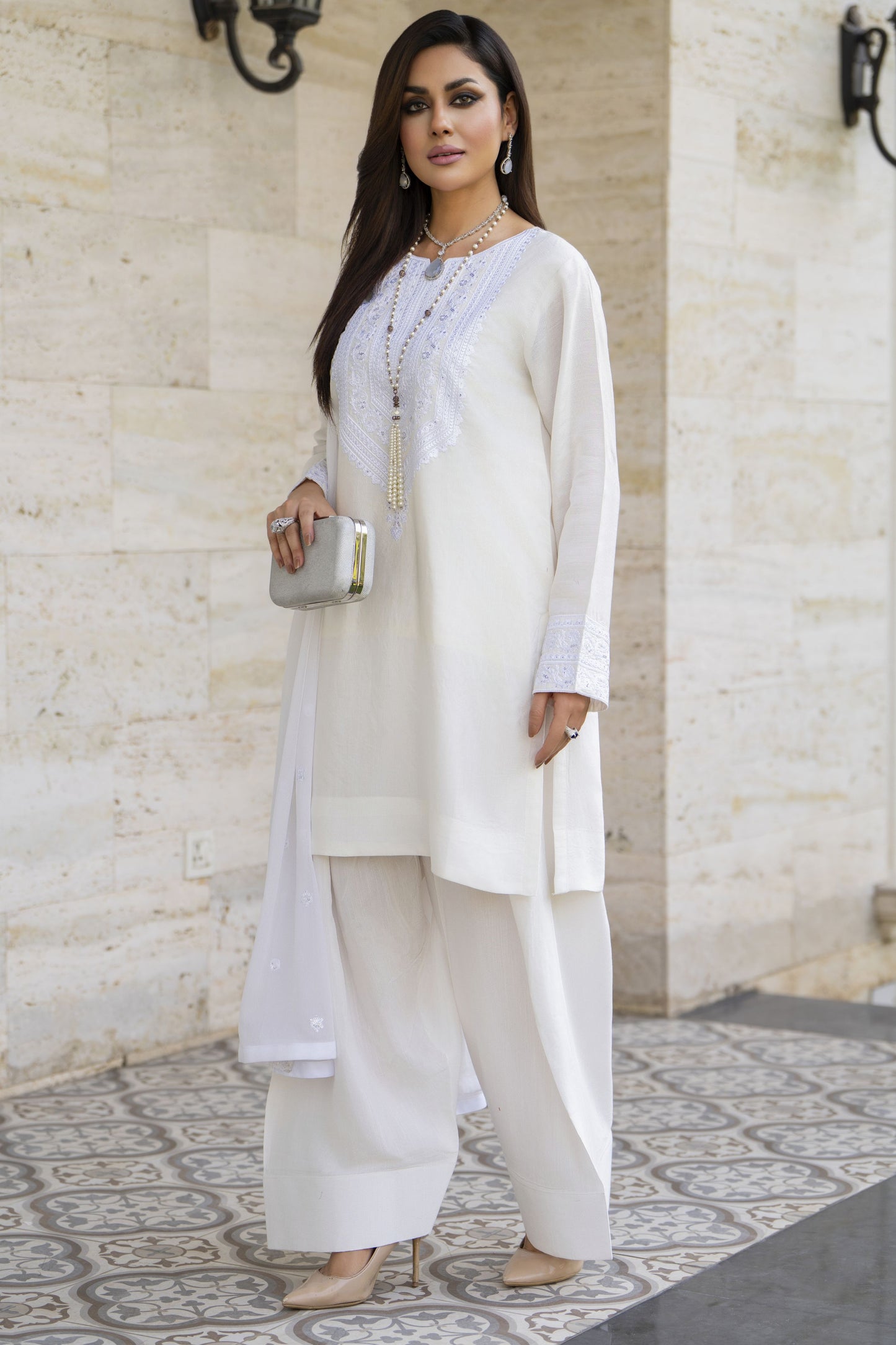 White Embroidered Farshi Set – Chand Sa Libaas by Aleezay | CSLA6