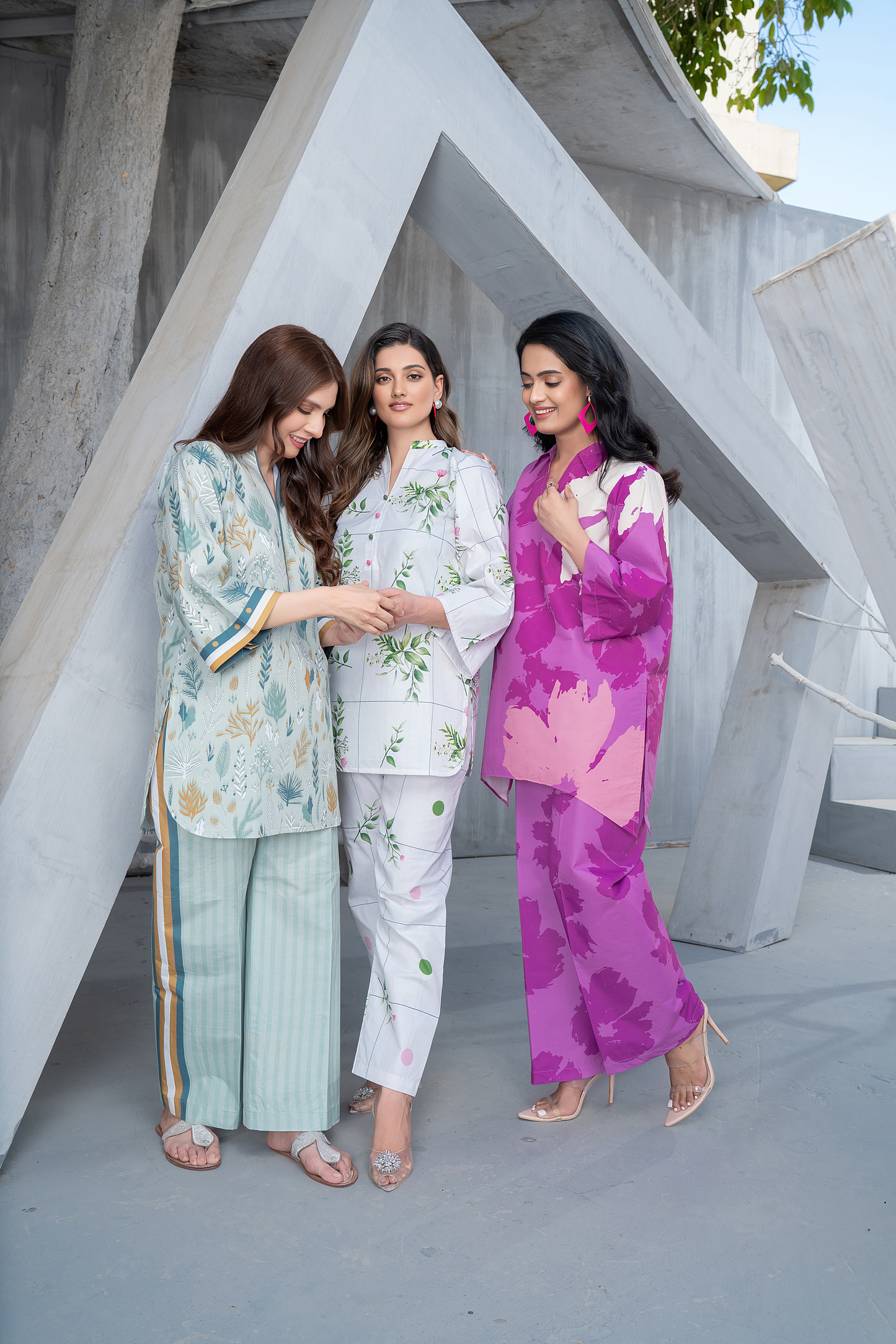 NK Everyday Lawn Co-ords – White Grid Floral Printed Shirt & Trousers Set NKE4