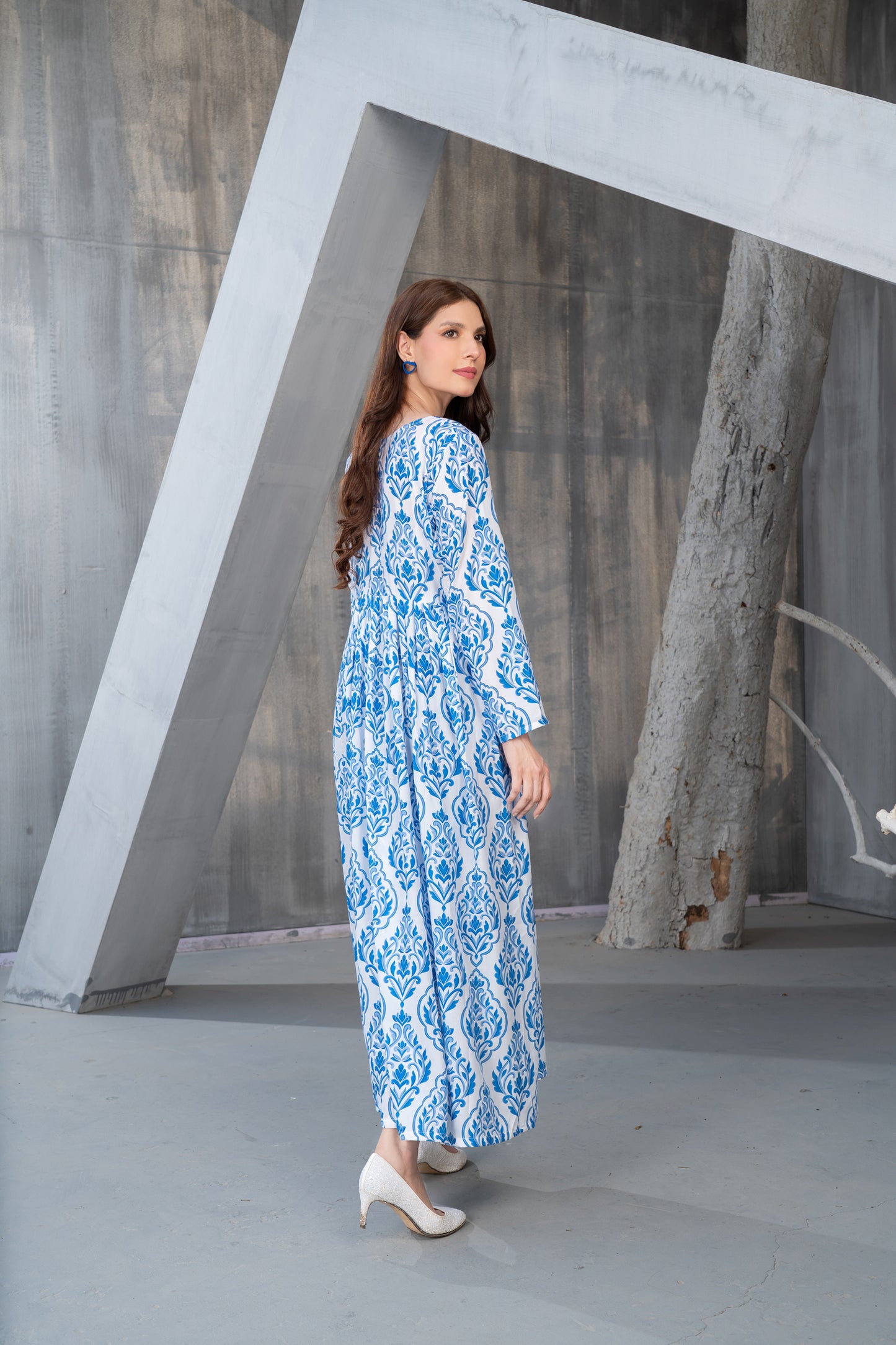 NK Everyday Lawn Co-ords – Blue Block Print Style Frock & Trousers Set NKE2